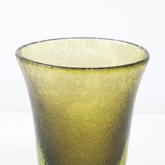 Mid-Century Hand-Blown Olive and Lime Green Murano Glass Vase W/ Mottled Texture