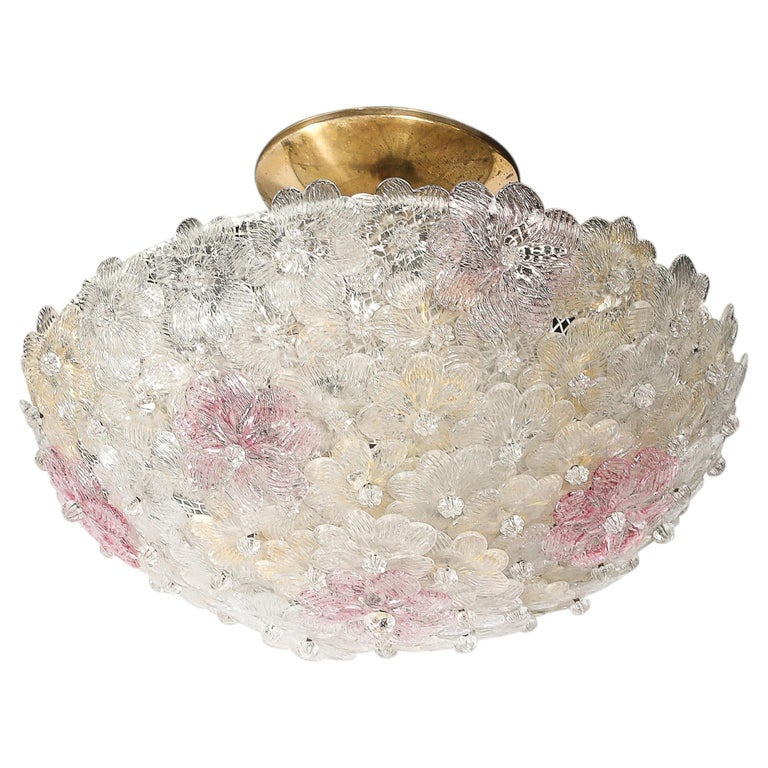 Mid-Century Hand-Blown Rose Murano Glass Florets Chandelier by Barovier & Toso