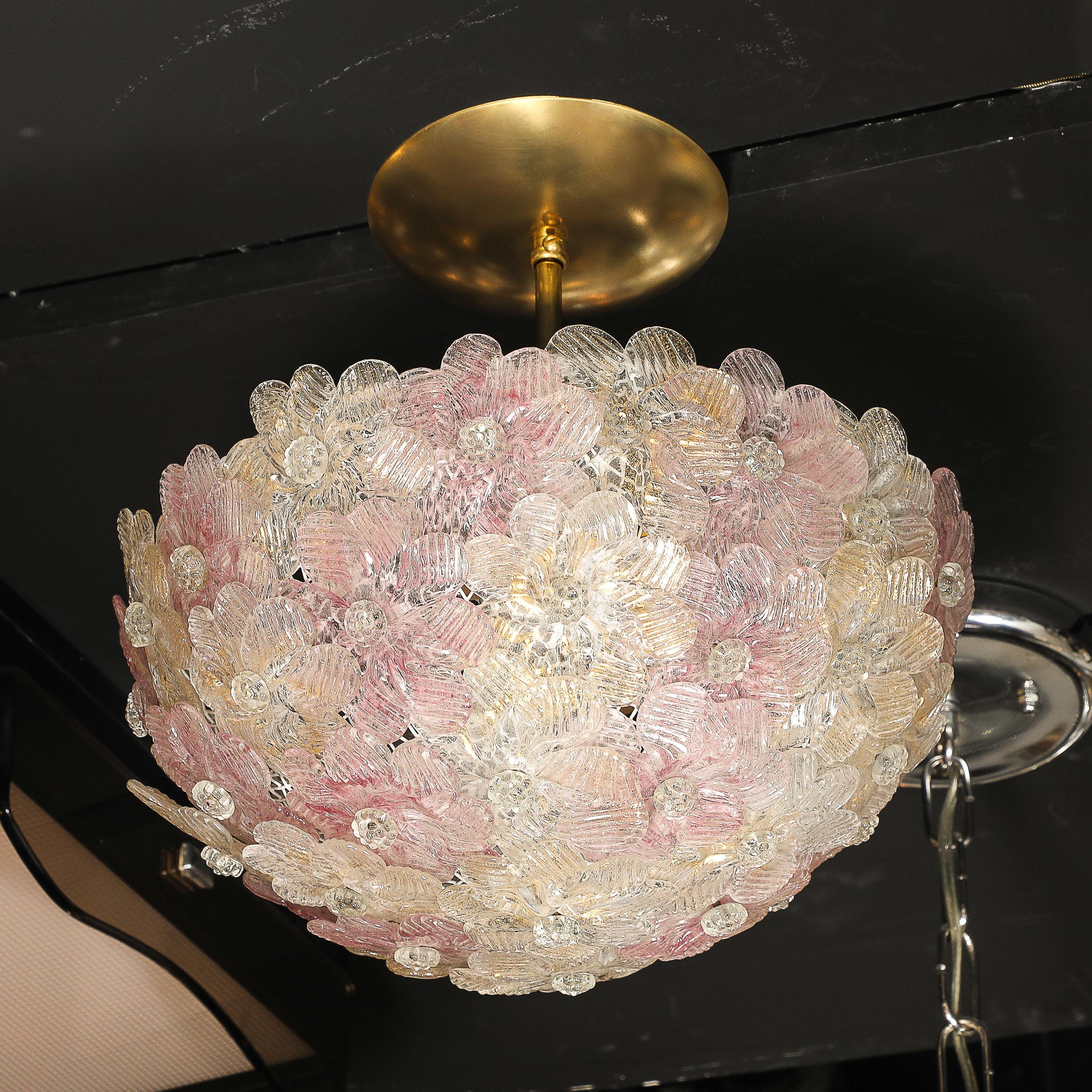 Lámpara Florrets de mediados de siglo, soplada a mano, de cristal de Murano rosa, de Barovier & Toso en venta 3