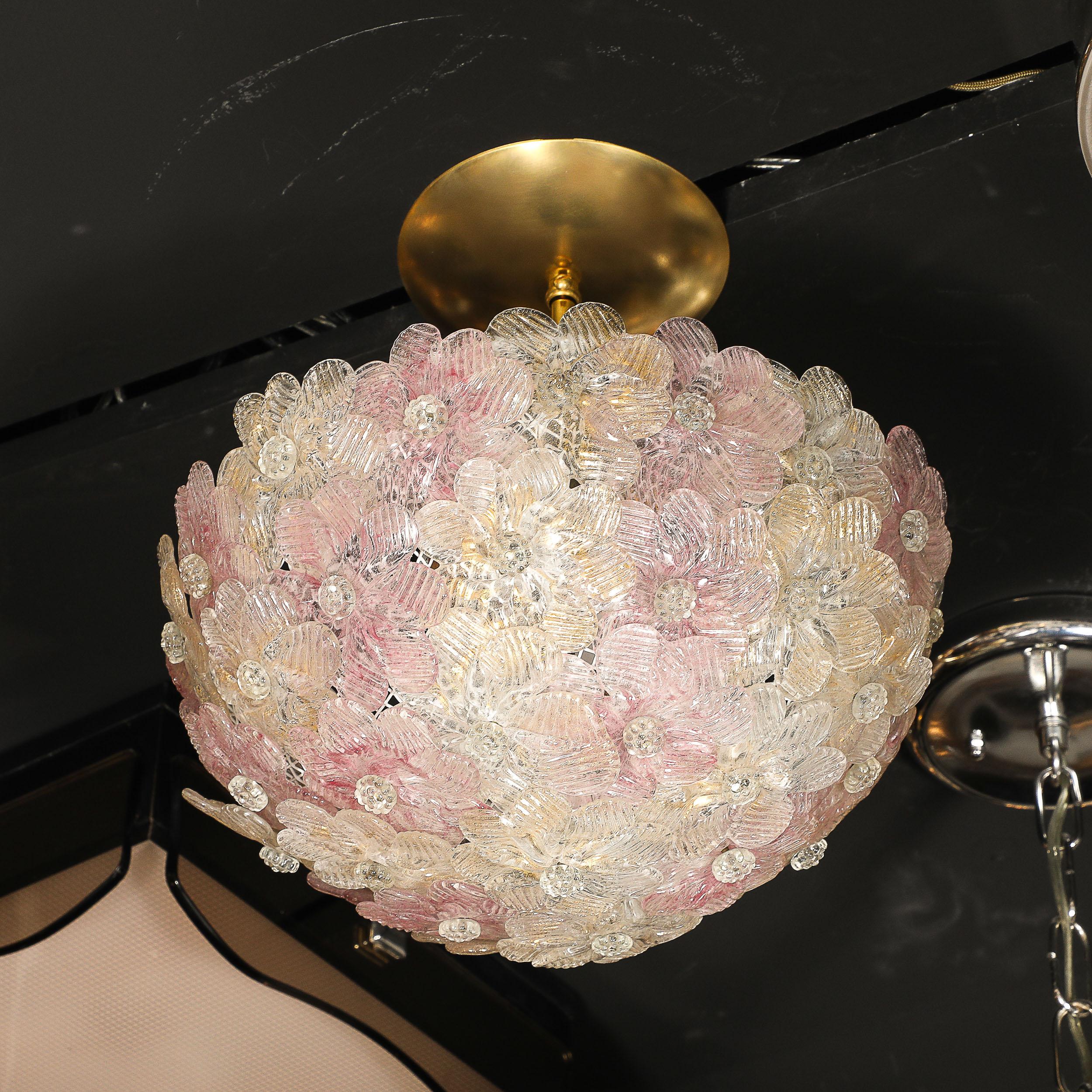 Lámpara Florrets de mediados de siglo, soplada a mano, de cristal de Murano rosa, de Barovier & Toso en venta 4