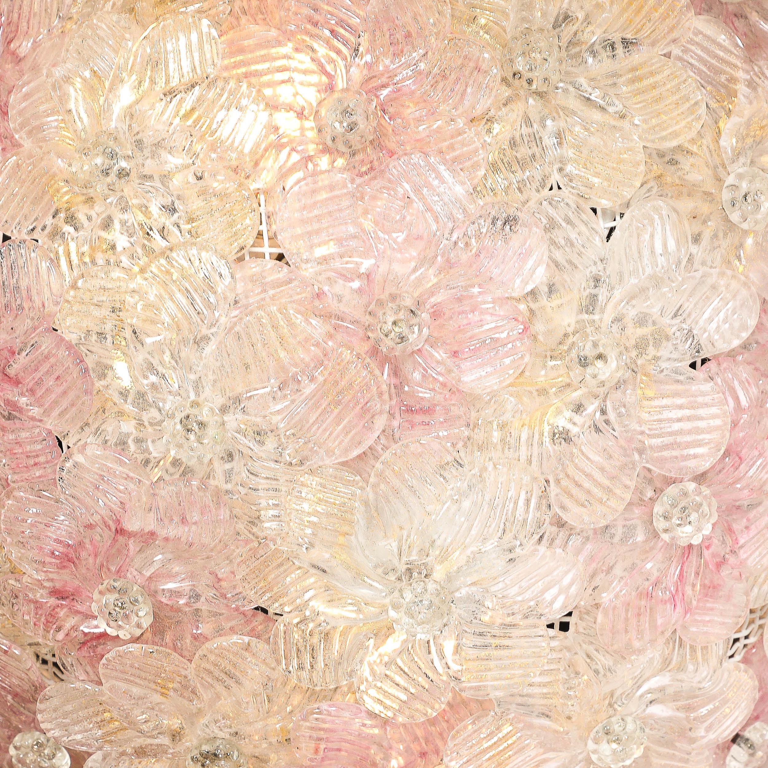 Lámpara Florrets de mediados de siglo, soplada a mano, de cristal de Murano rosa, de Barovier & Toso Moderno de mediados de siglo en venta