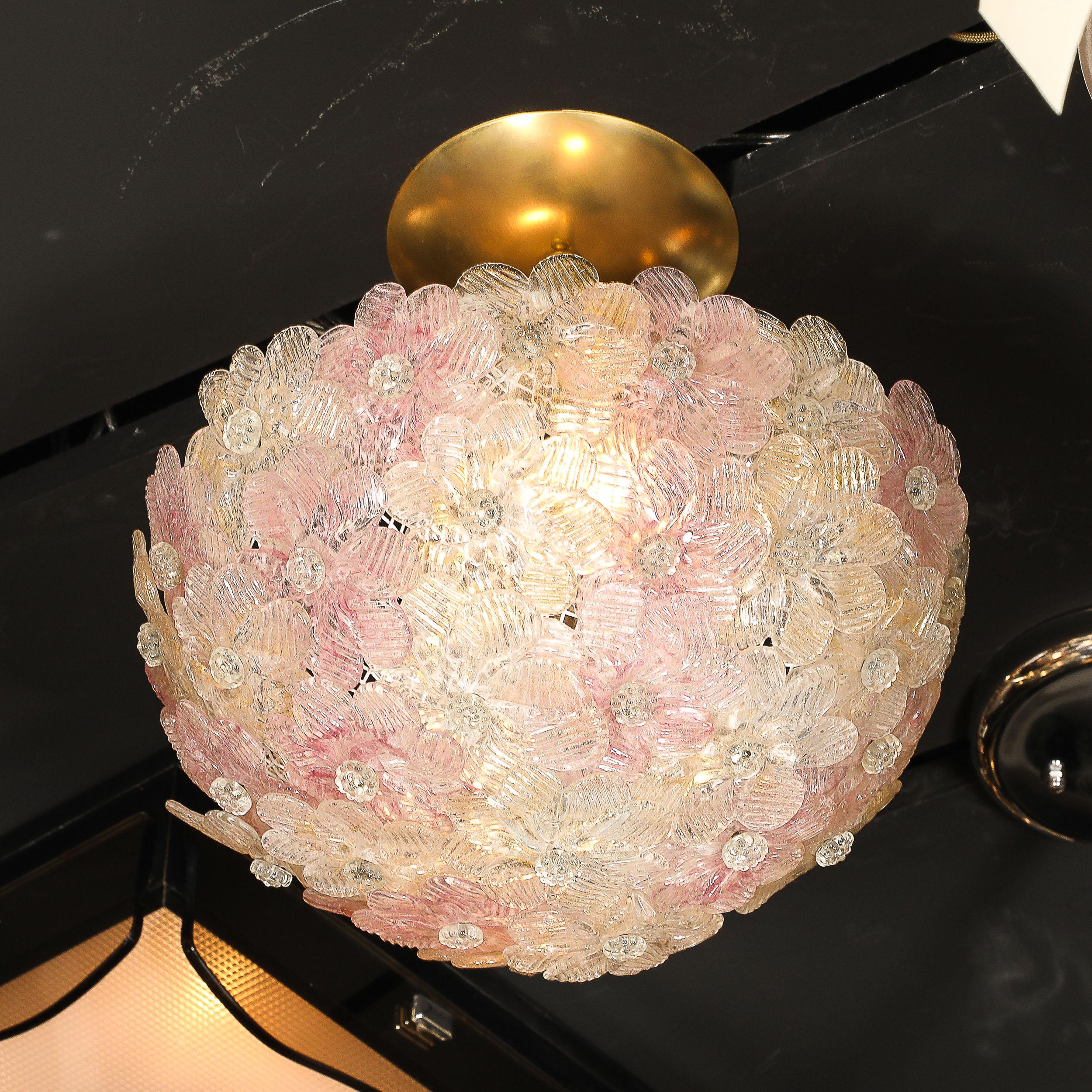 Lámpara Florrets de mediados de siglo, soplada a mano, de cristal de Murano rosa, de Barovier & Toso Italiano en venta