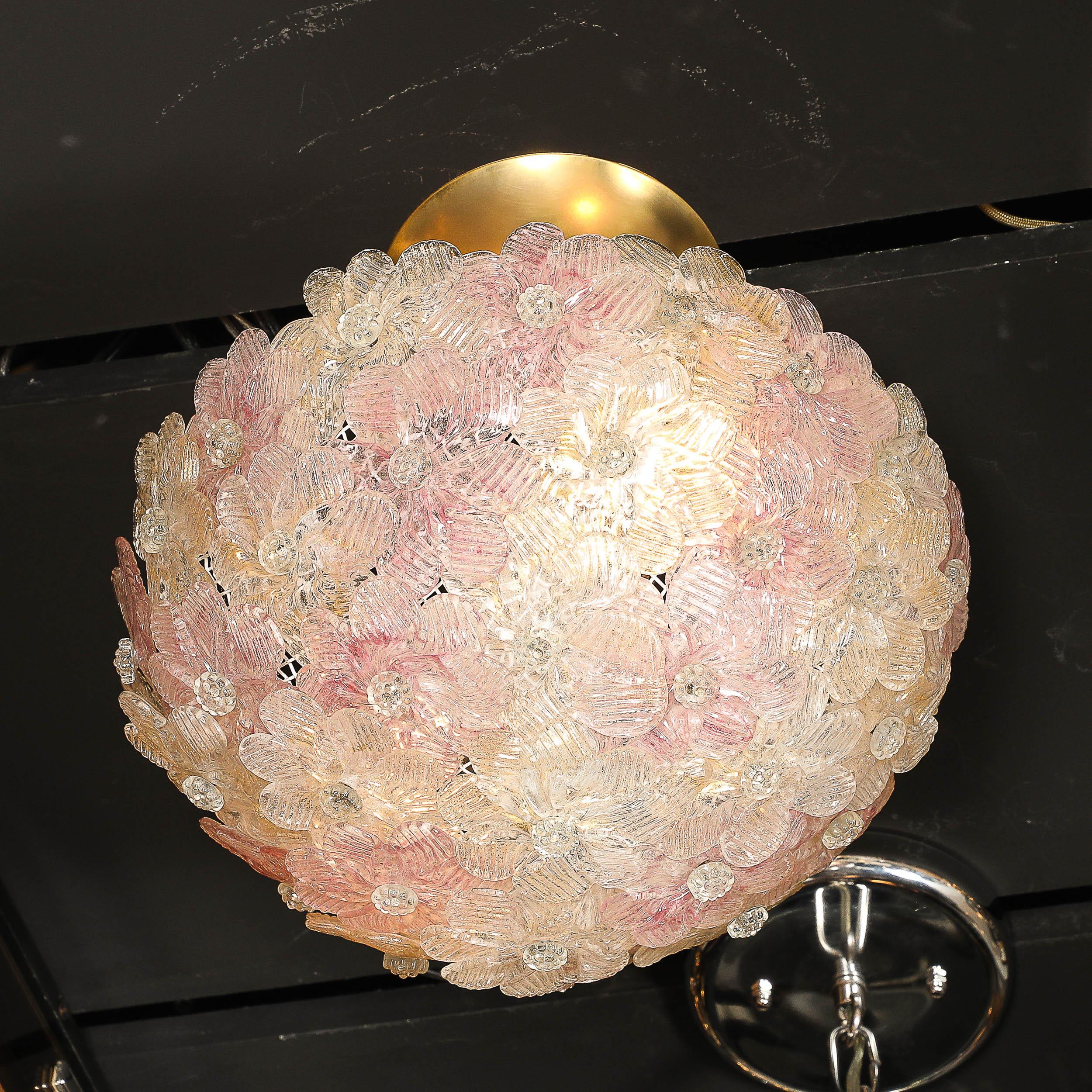 Lámpara Florrets de mediados de siglo, soplada a mano, de cristal de Murano rosa, de Barovier & Toso en Excelente estado para la venta en New York, NY