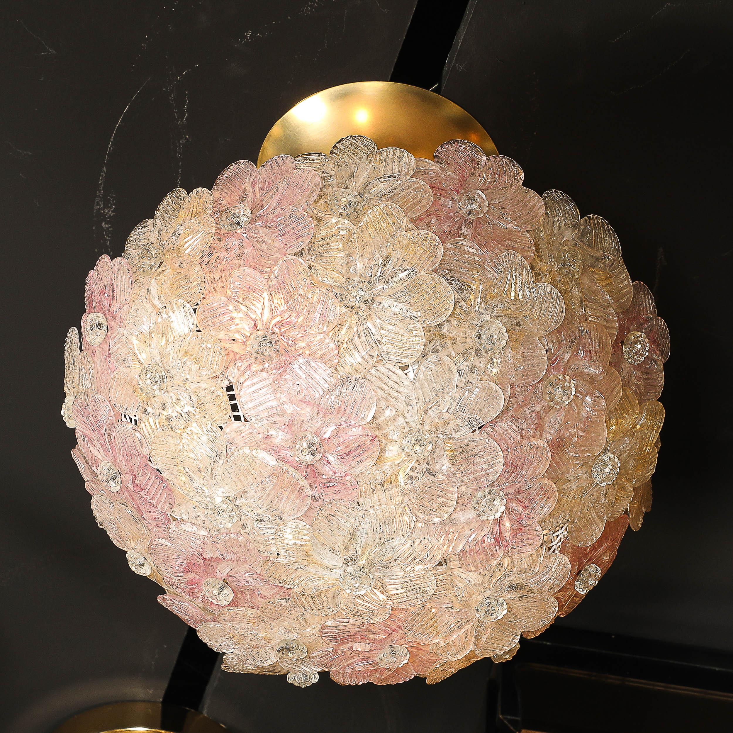 Lámpara Florrets de mediados de siglo, soplada a mano, de cristal de Murano rosa, de Barovier & Toso mediados del siglo XX en venta