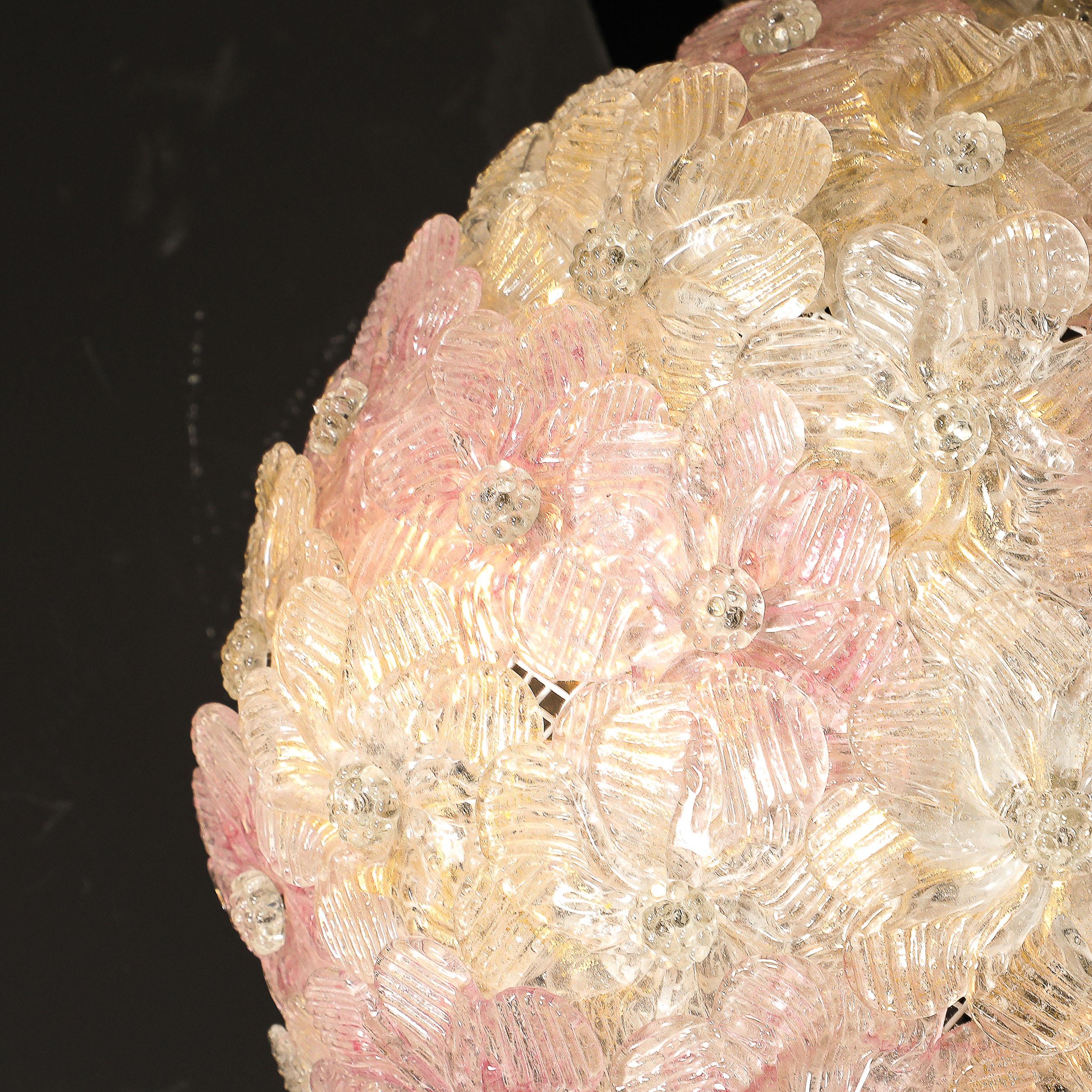 Lámpara Florrets de mediados de siglo, soplada a mano, de cristal de Murano rosa, de Barovier & Toso en venta 1