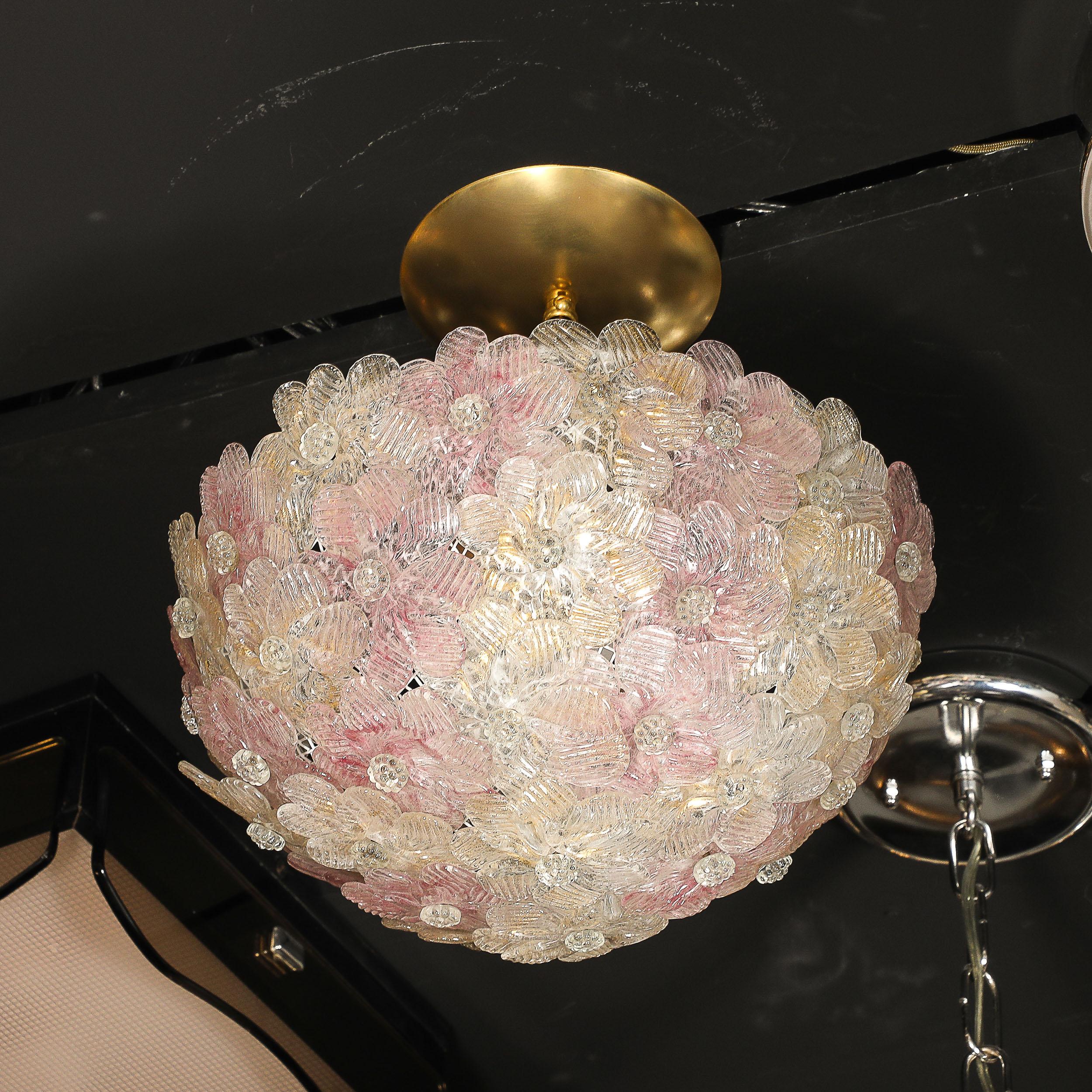 Lámpara Florrets de mediados de siglo, soplada a mano, de cristal de Murano rosa, de Barovier & Toso en venta 2