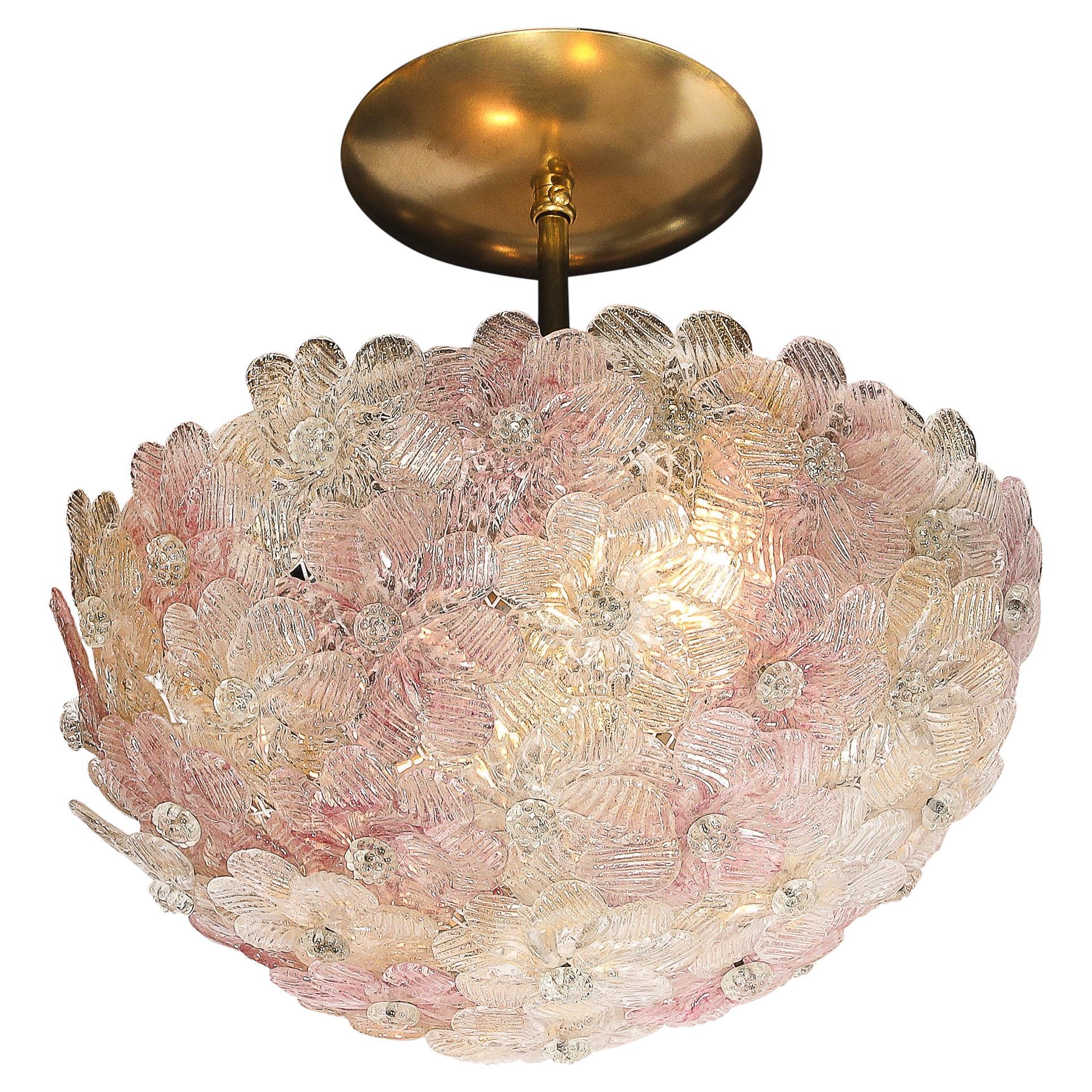 Lampadario Florrets in vetro rosa di Murano soffiato a mano di metà secolo di Barovier&Toso