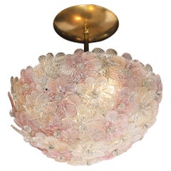 Mid-Century Hand-Blown Rose Murano Glass Florrets Chandelier by Barovier & Toso