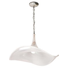 Lampadario a sospensione ondulato di metà secolo in vetro di Murano soffiato a mano e nichel