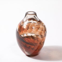 Mid-Century Hand-Blown Signed Glass Vase W/ Spiral Smoked & Flame Orange Details