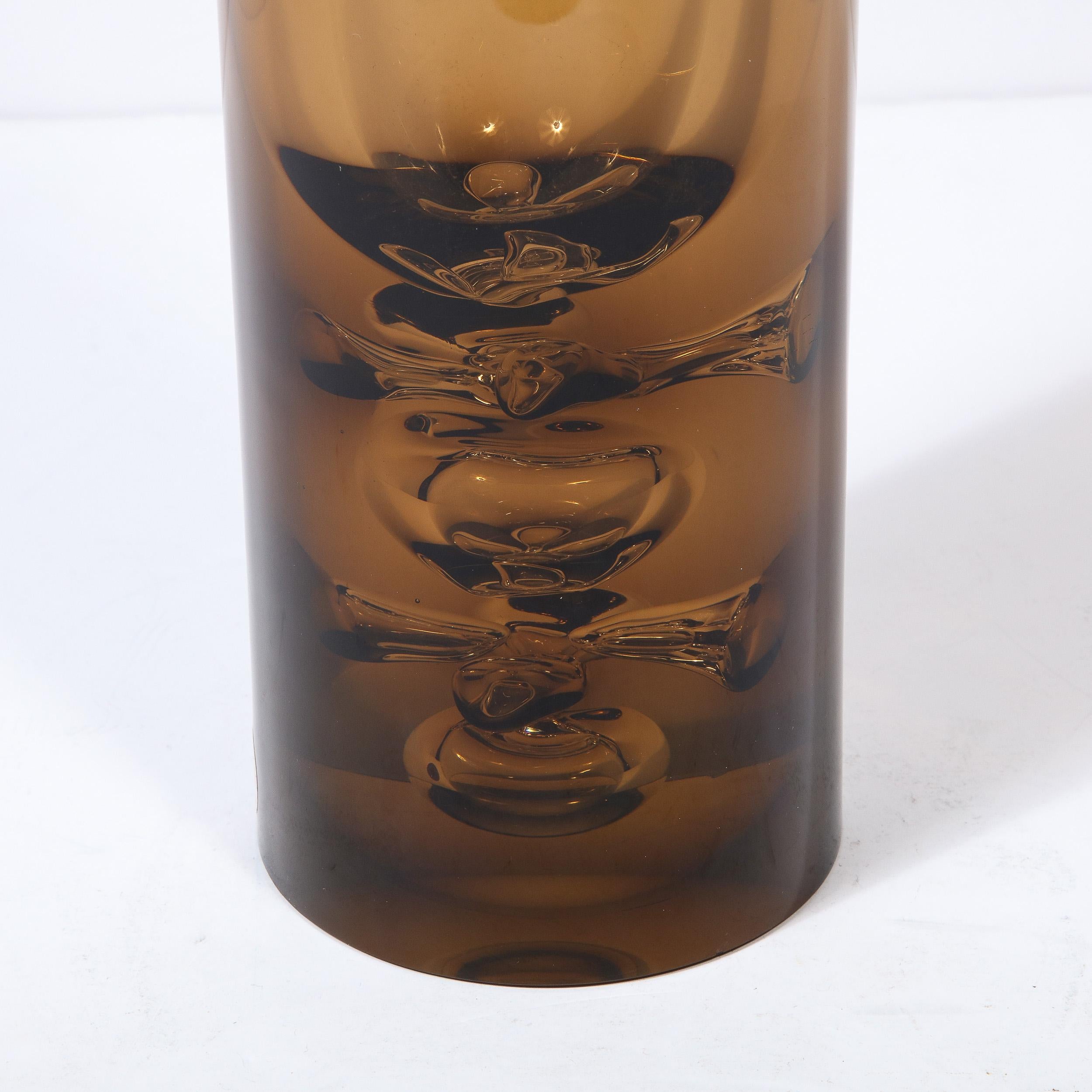 Mid Century Hand-Blown Smoked Amber Glass Vase with Murine Detailing by Baranek For Sale 4