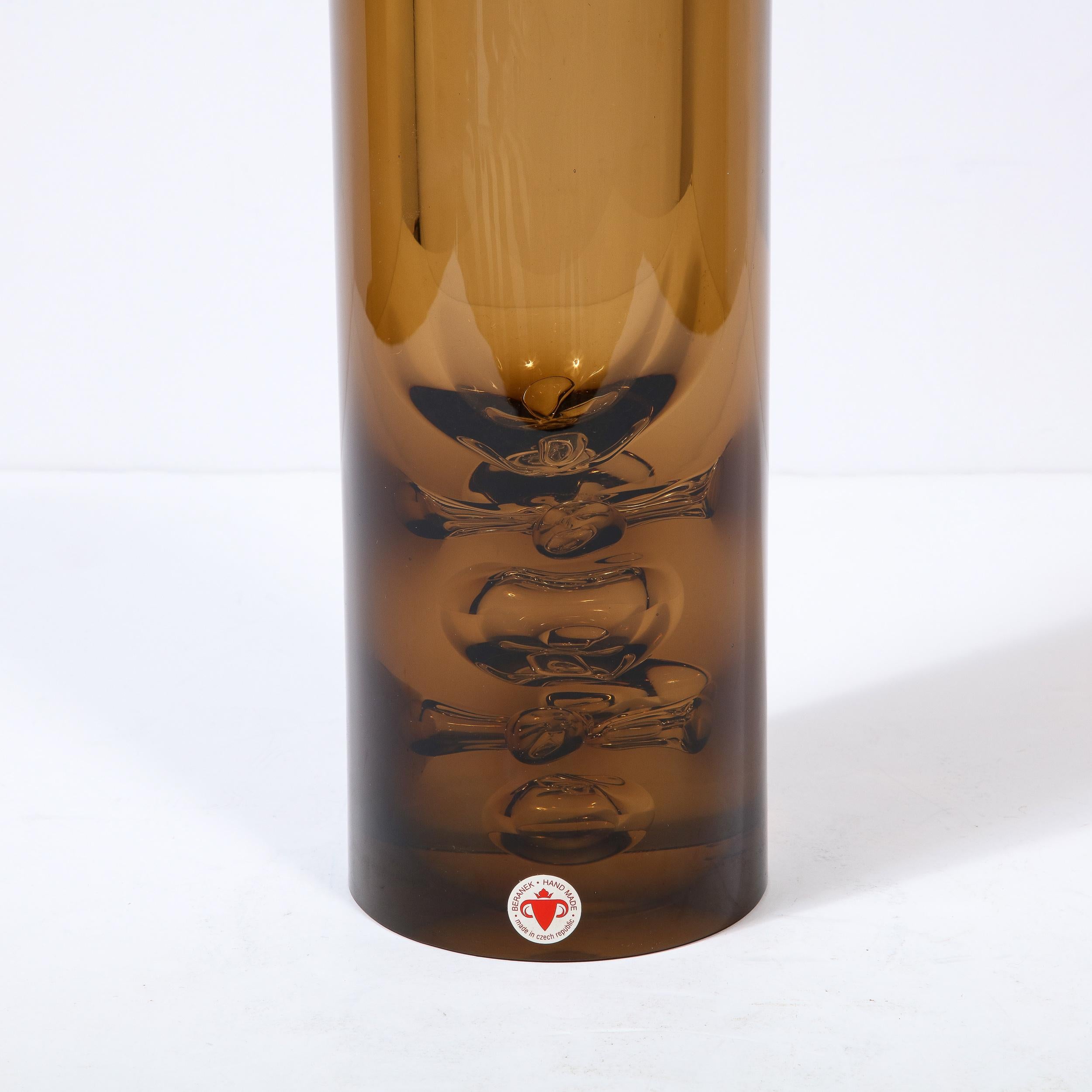 Mid-Century Modern Mid Century Hand-Blown Smoked Amber Glass Vase with Murine Detailing by Baranek For Sale