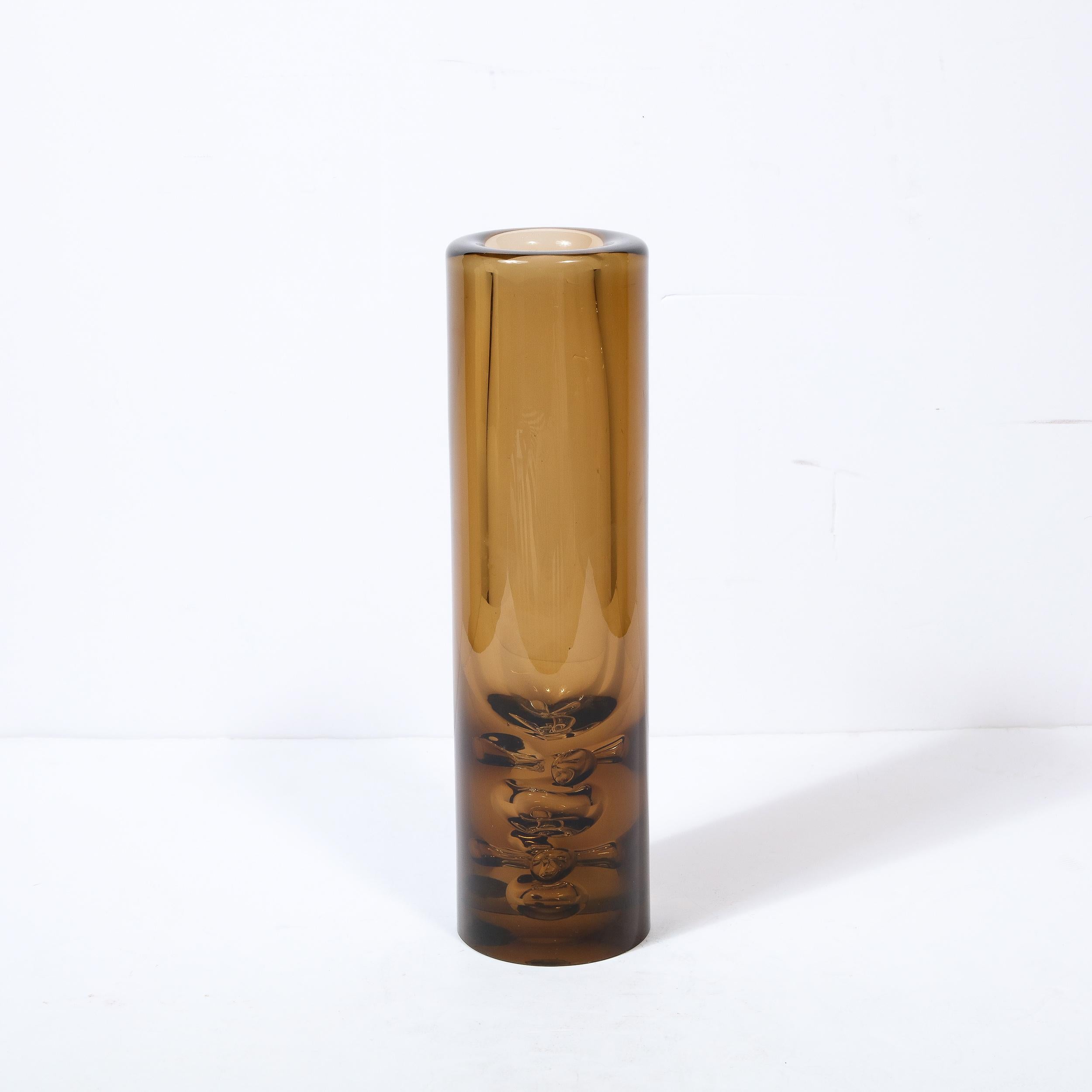 Mid Century Hand-Blown Smoked Amber Glass Vase with Murine Detailing by Baranek For Sale 1