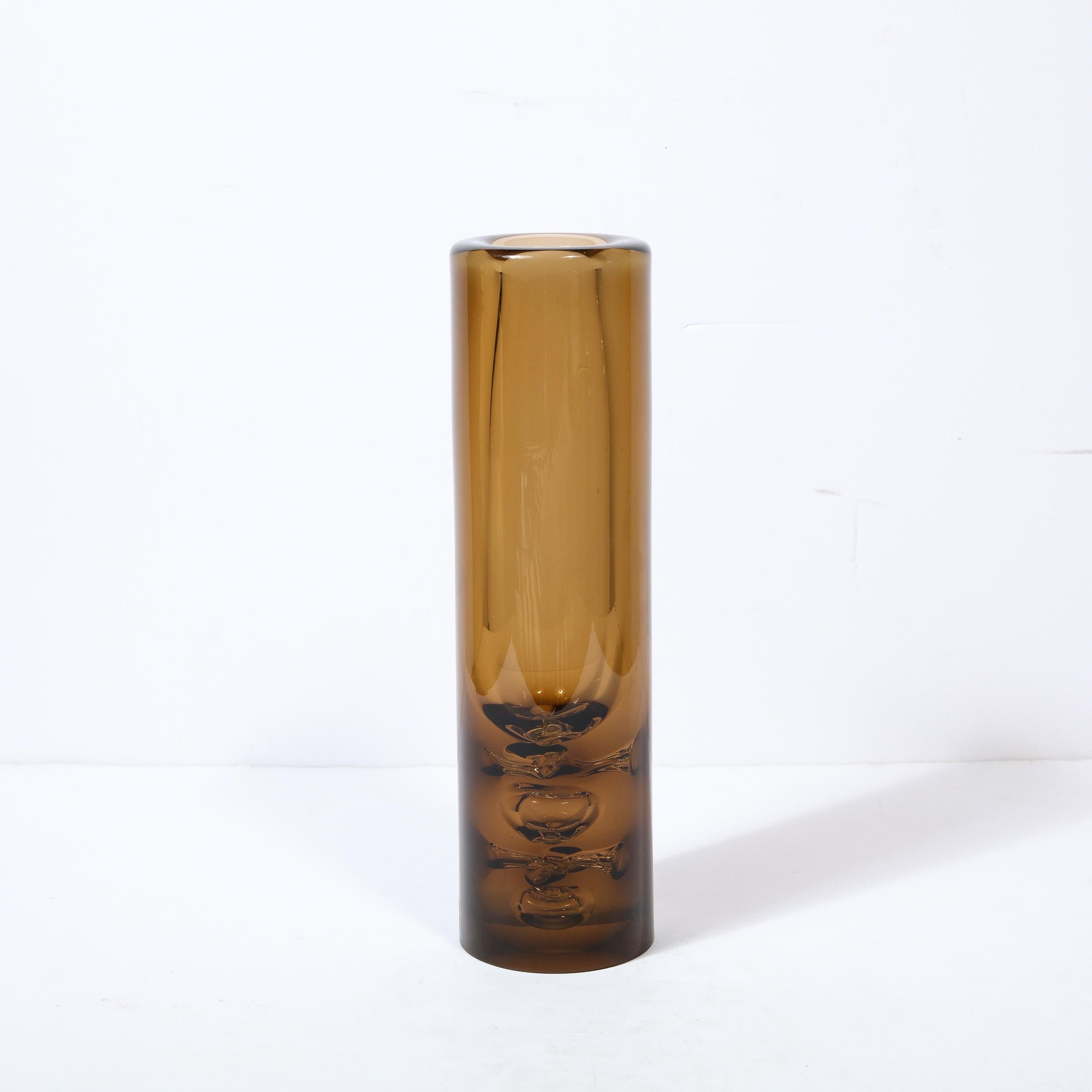 Mid Century Hand-Blown Smoked Amber Glass Vase with Murine Detailing by Baranek For Sale 2