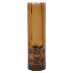 Mid Century Hand-Blown Smoked Amber Glass Vase with Murine Detailing by Baranek