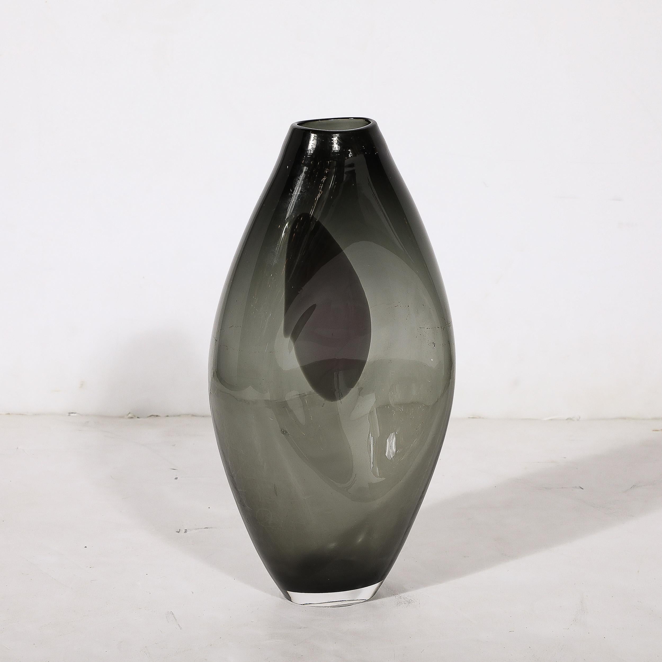 Mid-Century Hand-Blown Smoked Glass White & Amethyst Detailed Vase by Holmegaard In Excellent Condition For Sale In New York, NY
