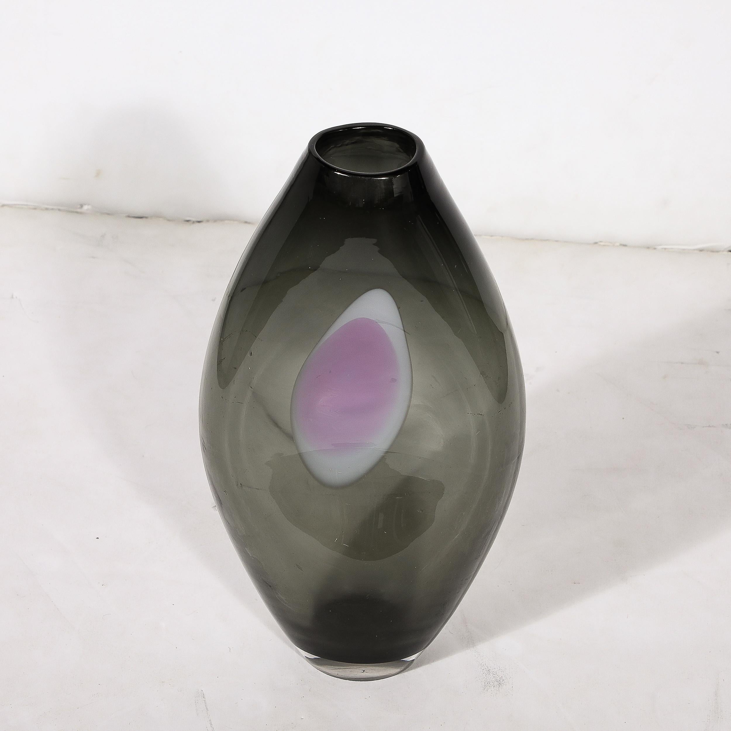 Mid-Century Hand-Blown Smoked Glass White & Amethyst Detailed Vase by Holmegaard For Sale 2