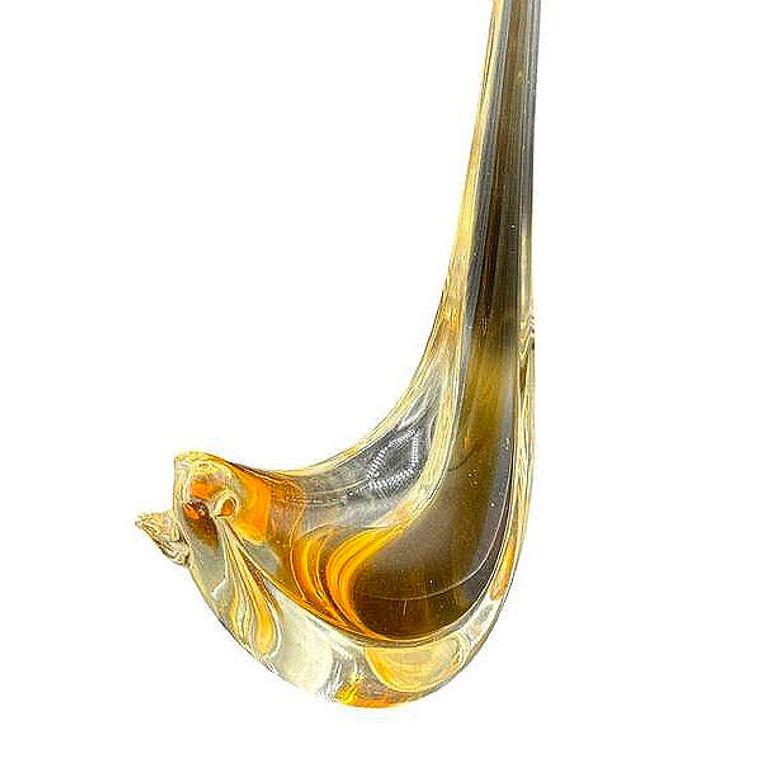 Mid Century Hand Blown Sommerso Murano Yellow Art Glass Bird w/ Tall Feather In Good Condition For Sale In Van Nuys, CA