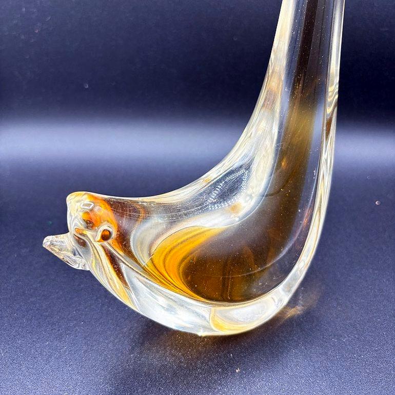 Mid Century Hand Blown Sommerso Murano Yellow Art Glass Bird w/ Tall Feather For Sale 2