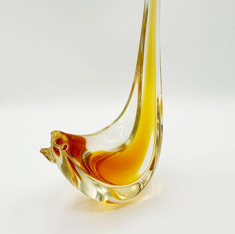 Mid Century Hand Blown Sommerso Murano Yellow Art Glass Bird w/ Tall Feather For Sale 3