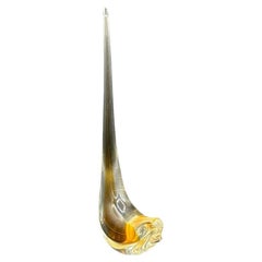 Mid Century Hand Blown Sommerso Murano Yellow Art Glass Bird w/ Tall Feather
