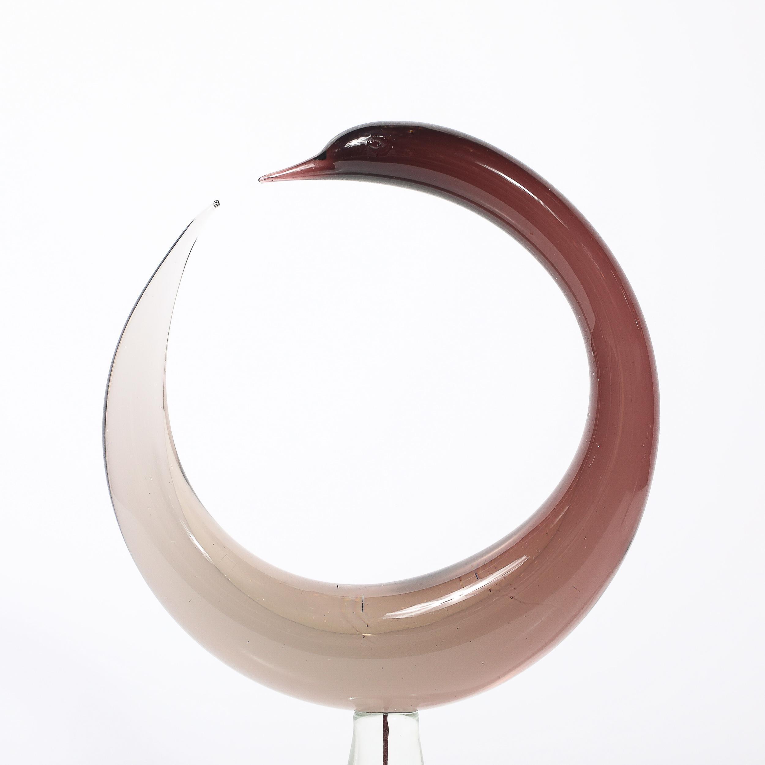 Mitte des Jahrhunderts mundgeblasen Spirale Murano Glas Vogel-Skulptur signiert Salviati im Angebot 3