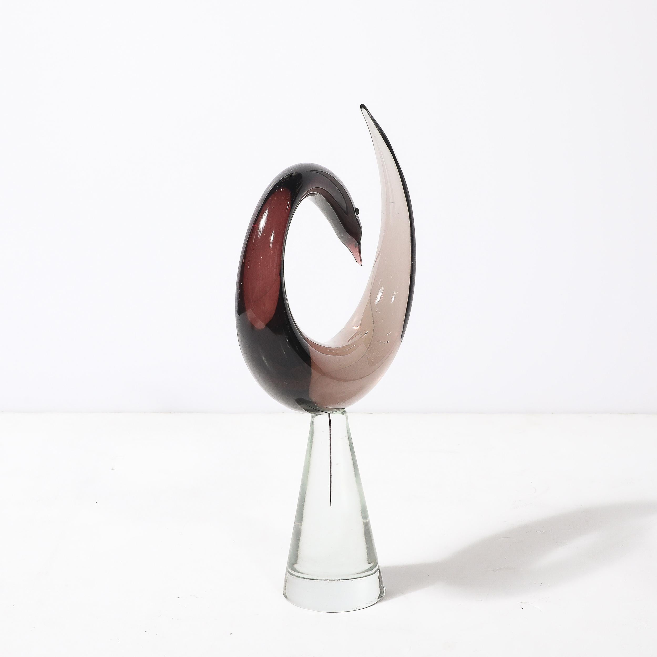Mitte des Jahrhunderts mundgeblasen Spirale Murano Glas Vogel-Skulptur signiert Salviati im Angebot 3