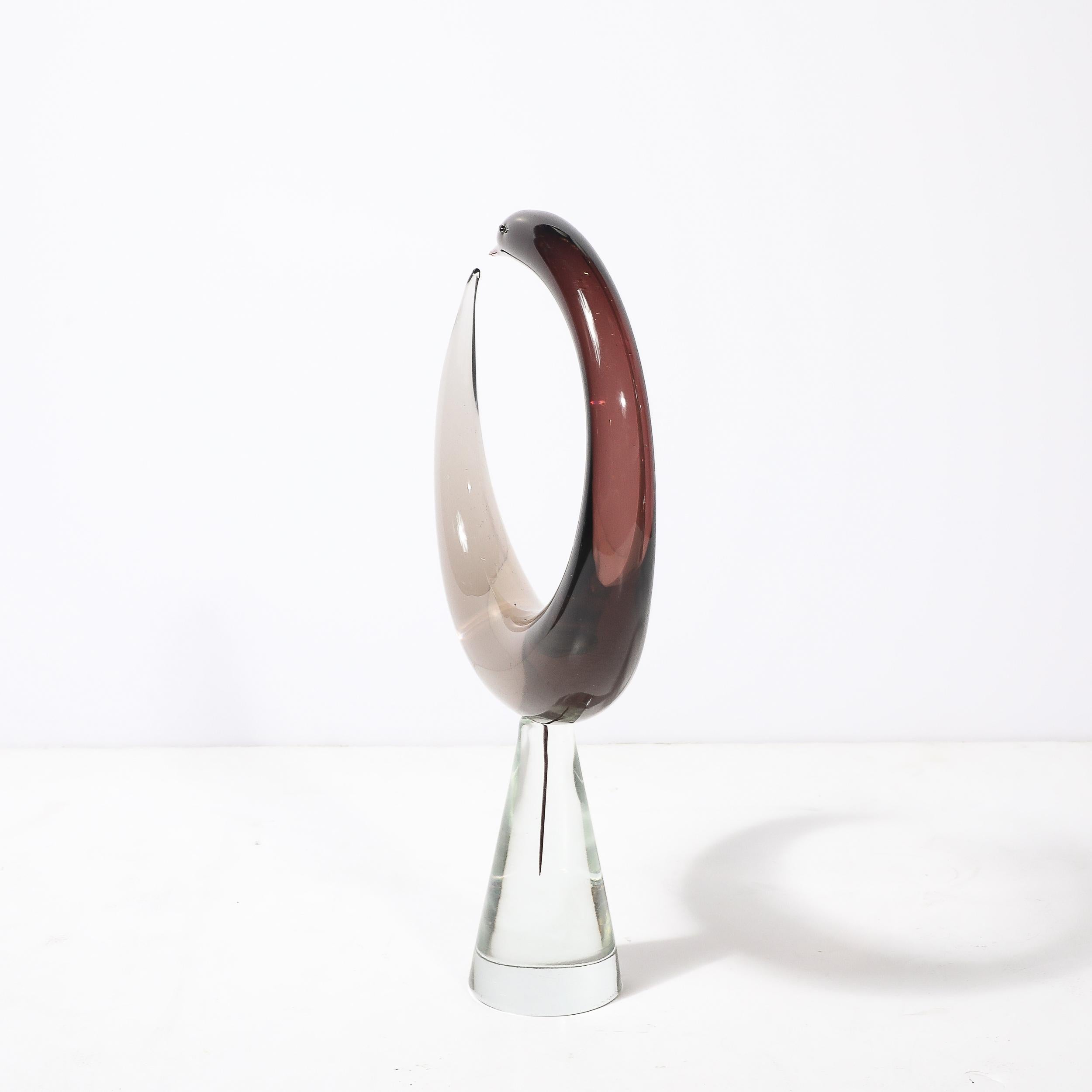 Mitte des Jahrhunderts mundgeblasen Spirale Murano Glas Vogel-Skulptur signiert Salviati im Angebot 4