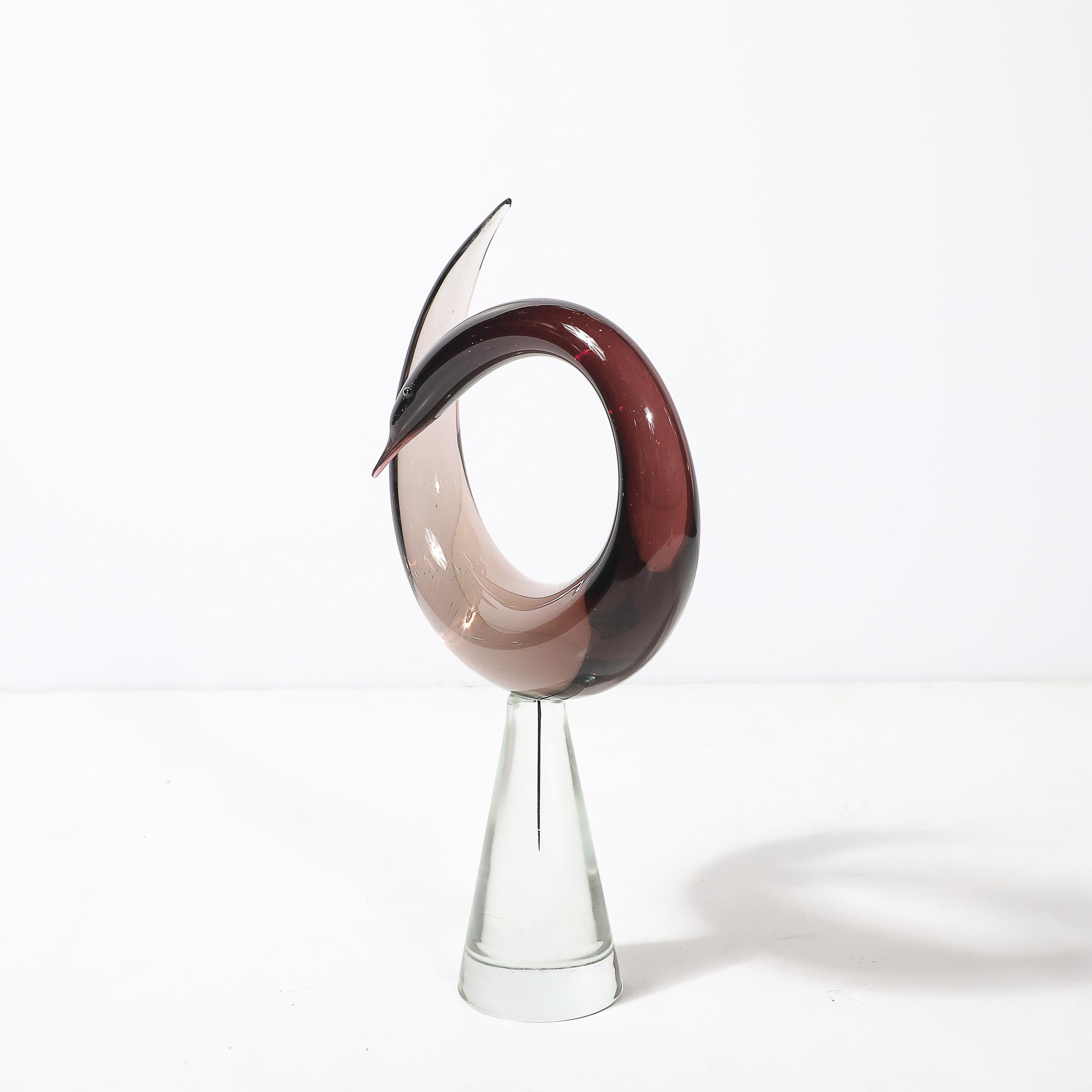 Mitte des Jahrhunderts mundgeblasen Spirale Murano Glas Vogel-Skulptur signiert Salviati im Angebot 4