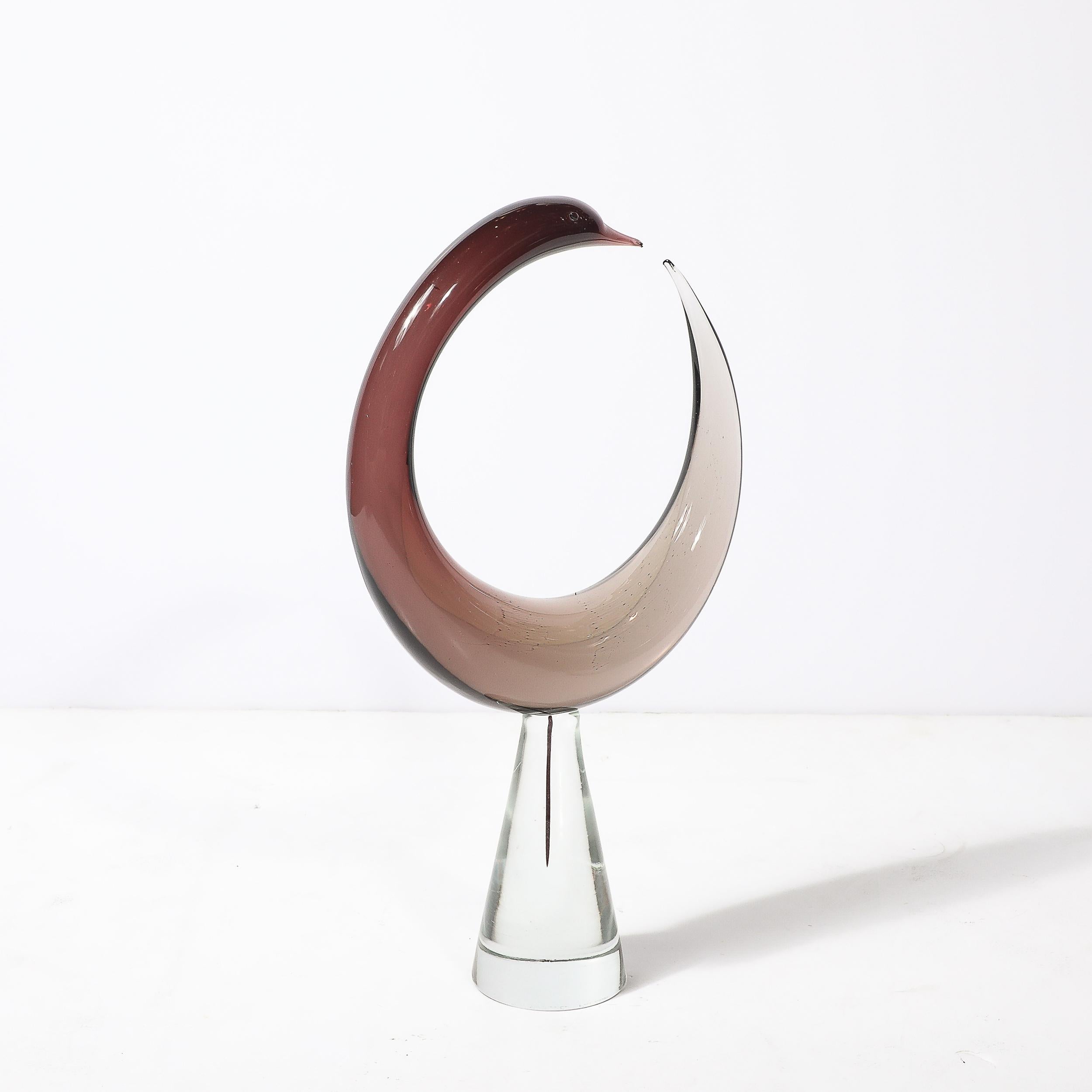 Mitte des Jahrhunderts mundgeblasen Spirale Murano Glas Vogel-Skulptur signiert Salviati im Angebot 5