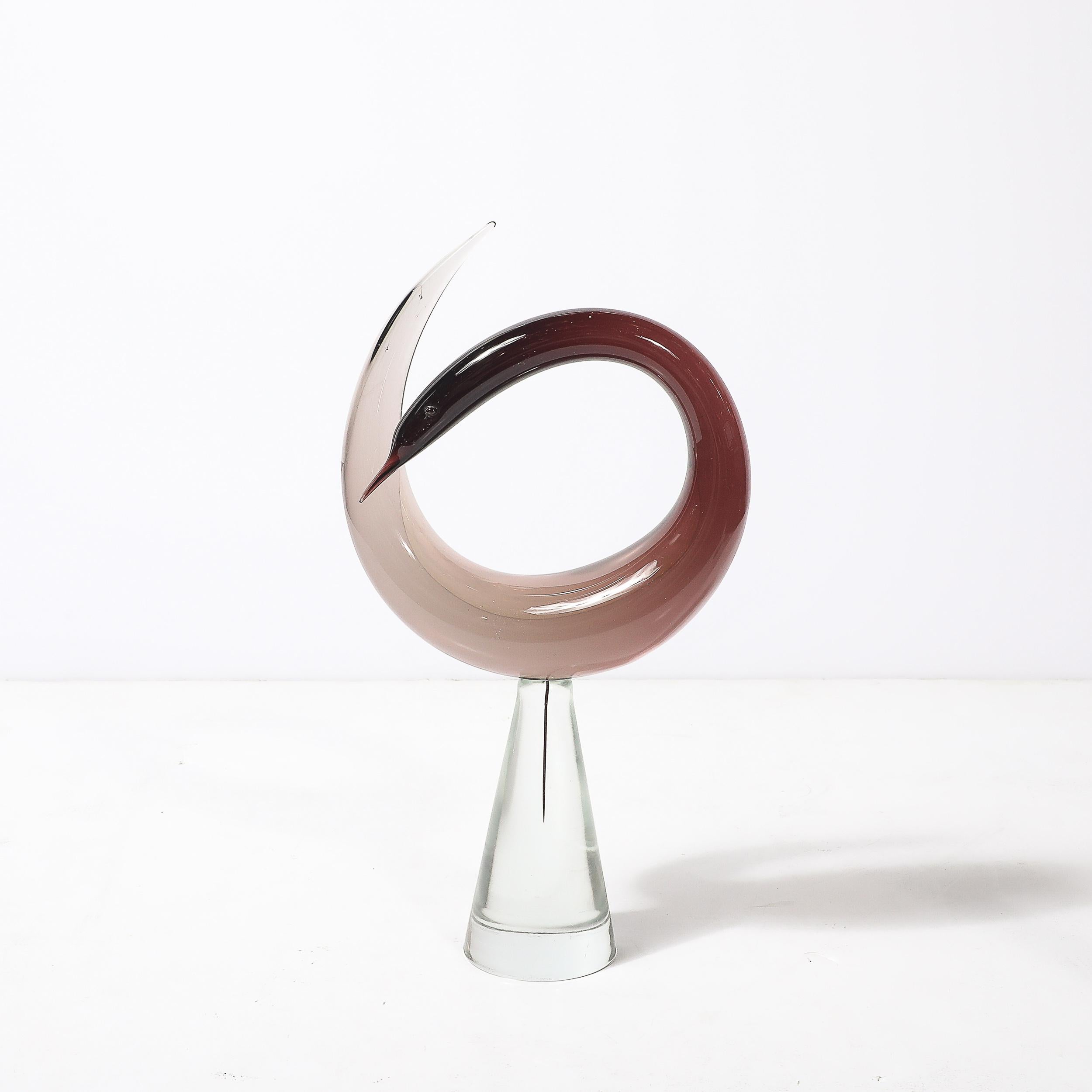 Mitte des Jahrhunderts mundgeblasen Spirale Murano Glas Vogel-Skulptur signiert Salviati im Angebot 5