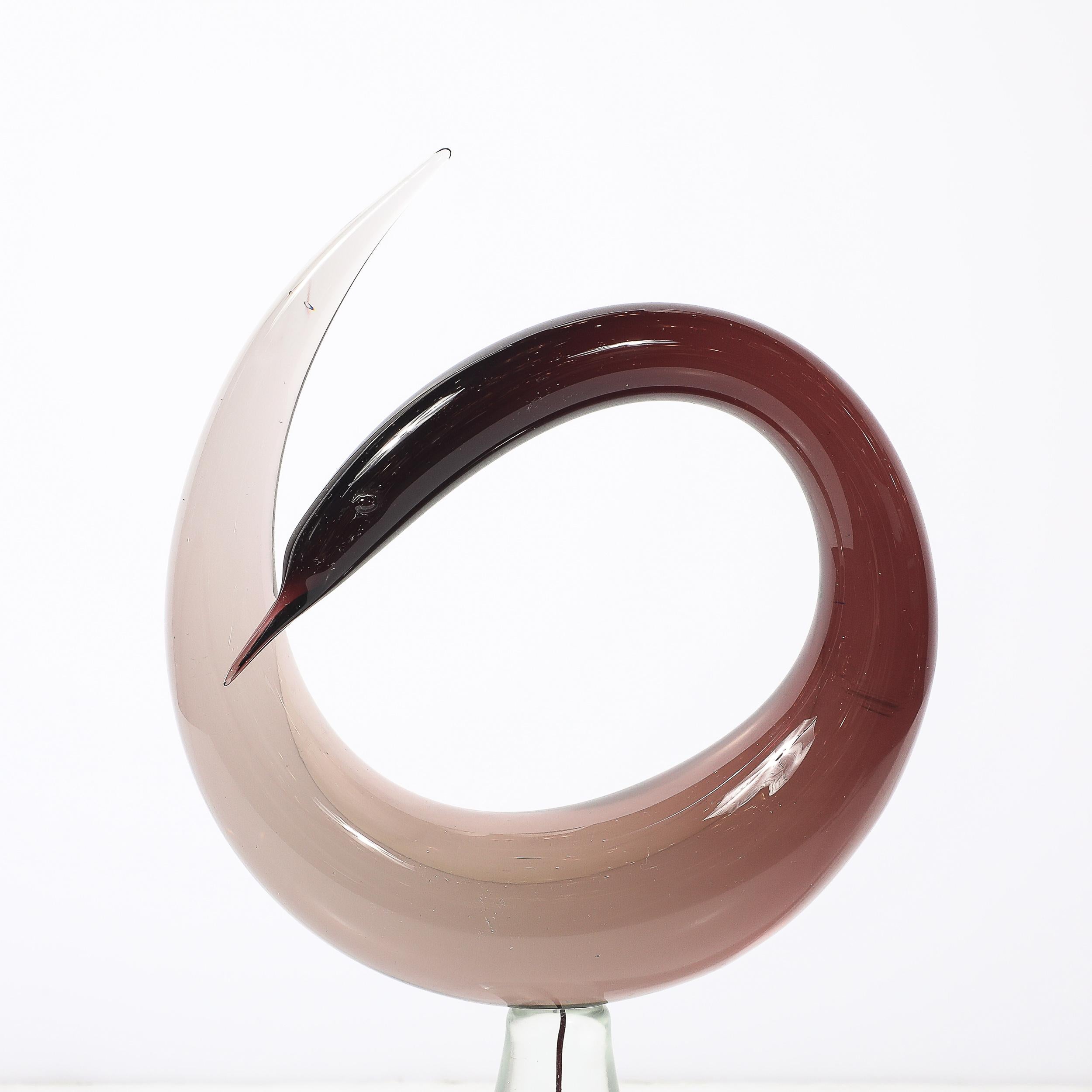 Mitte des Jahrhunderts mundgeblasen Spirale Murano Glas Vogel-Skulptur signiert Salviati (Moderne der Mitte des Jahrhunderts) im Angebot