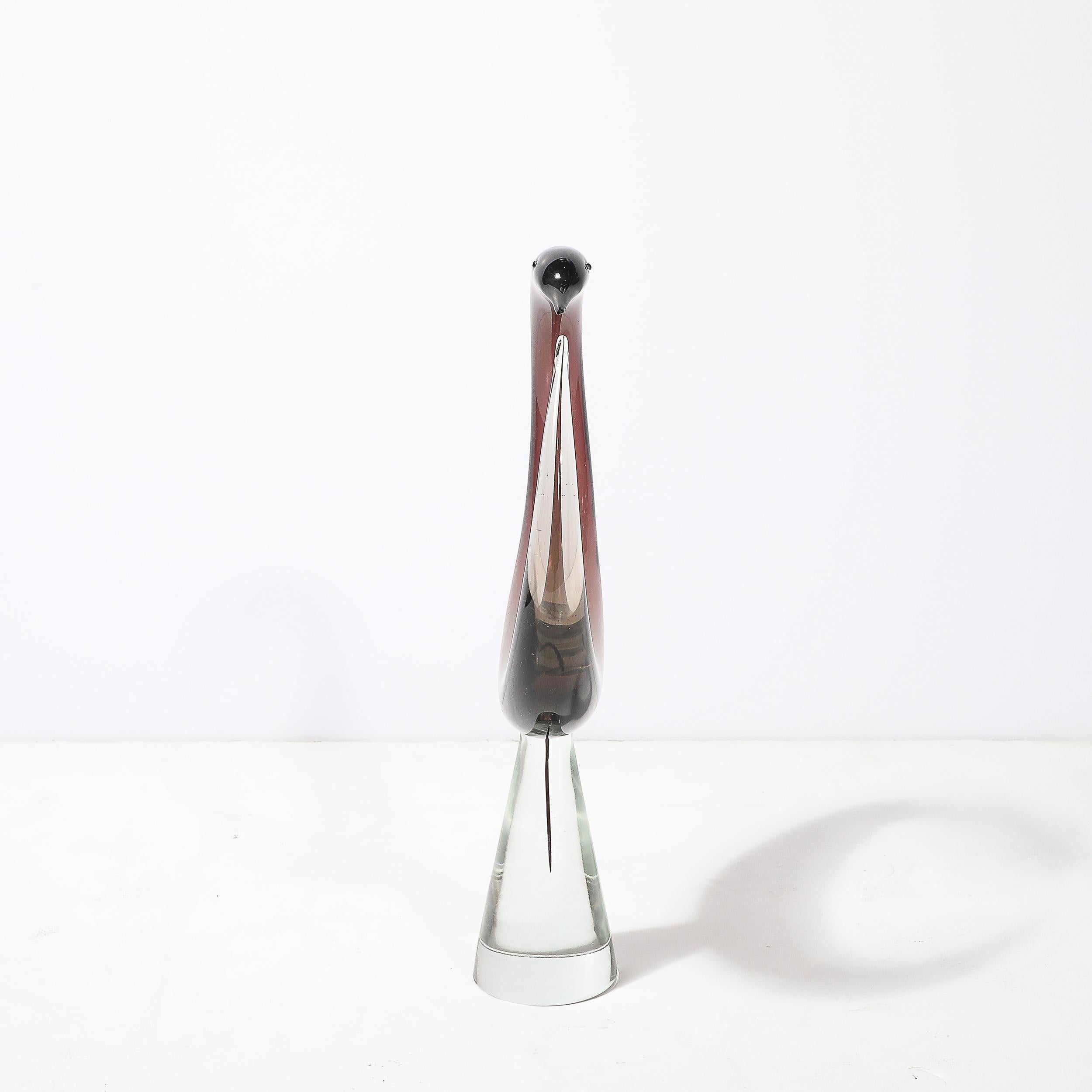 Mitte des Jahrhunderts mundgeblasen Spirale Murano Glas Vogel-Skulptur signiert Salviati (Mitte des 20. Jahrhunderts) im Angebot
