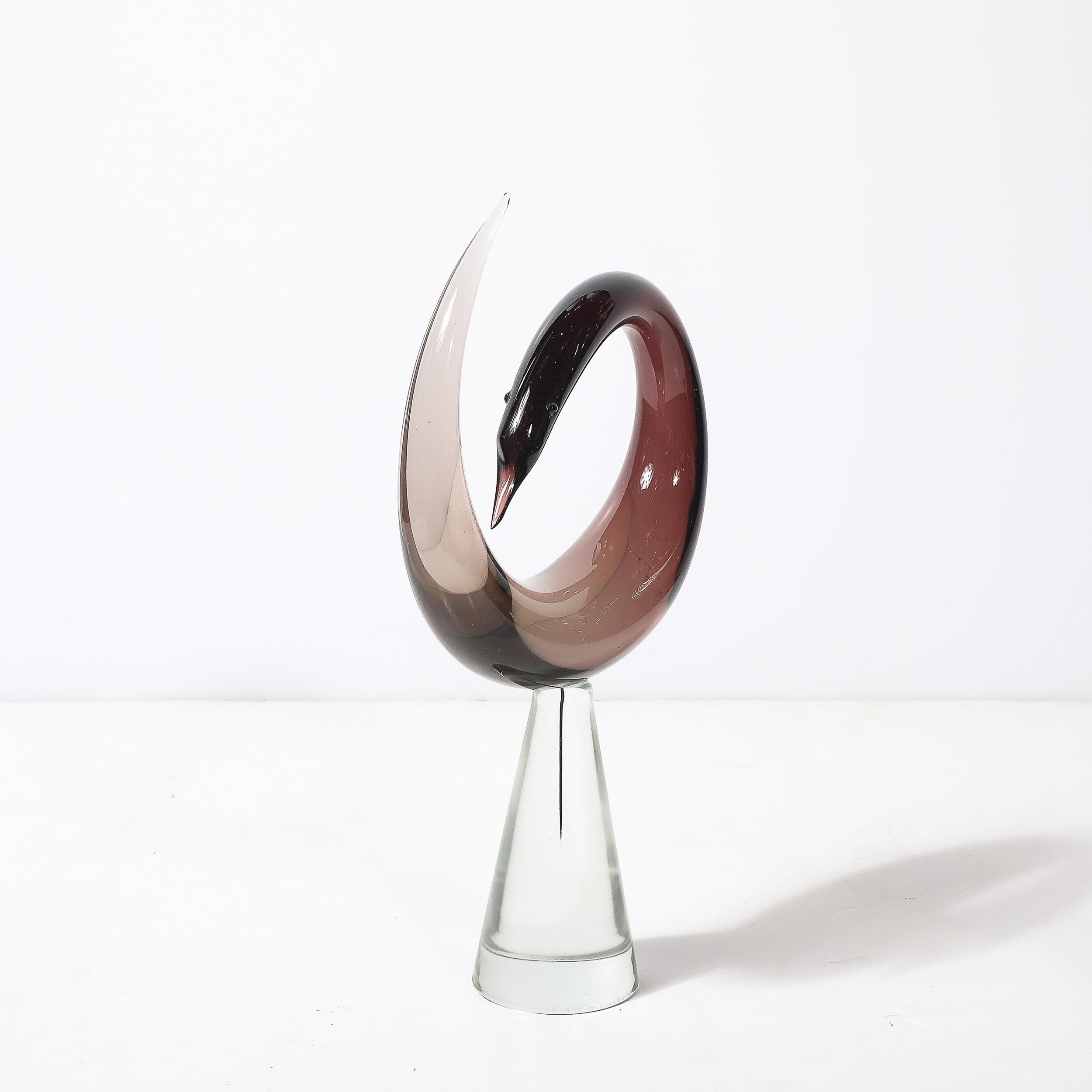 Mitte des Jahrhunderts mundgeblasen Spirale Murano Glas Vogel-Skulptur signiert Salviati (Mitte des 20. Jahrhunderts) im Angebot