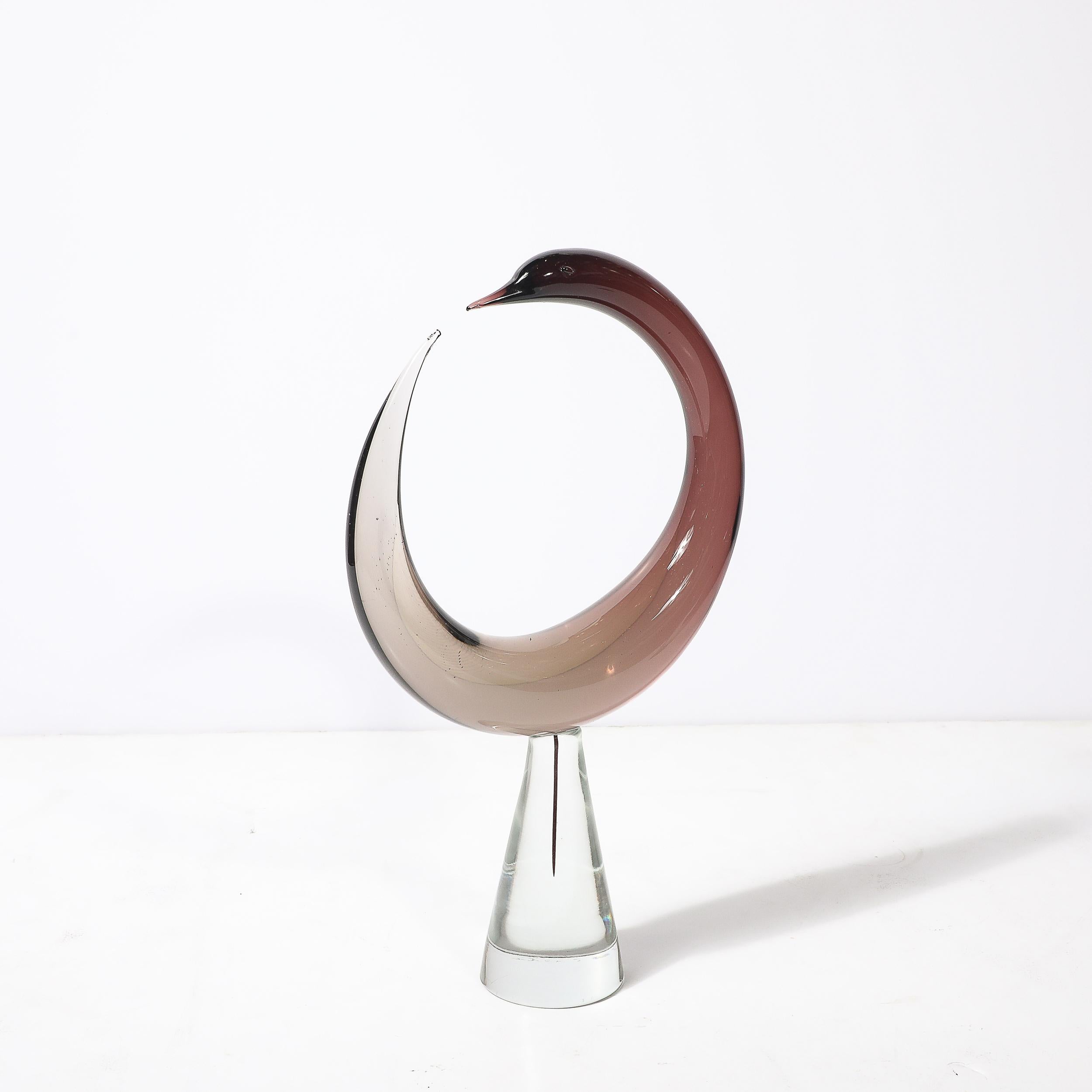 Mitte des Jahrhunderts mundgeblasen Spirale Murano Glas Vogel-Skulptur signiert Salviati im Angebot 1