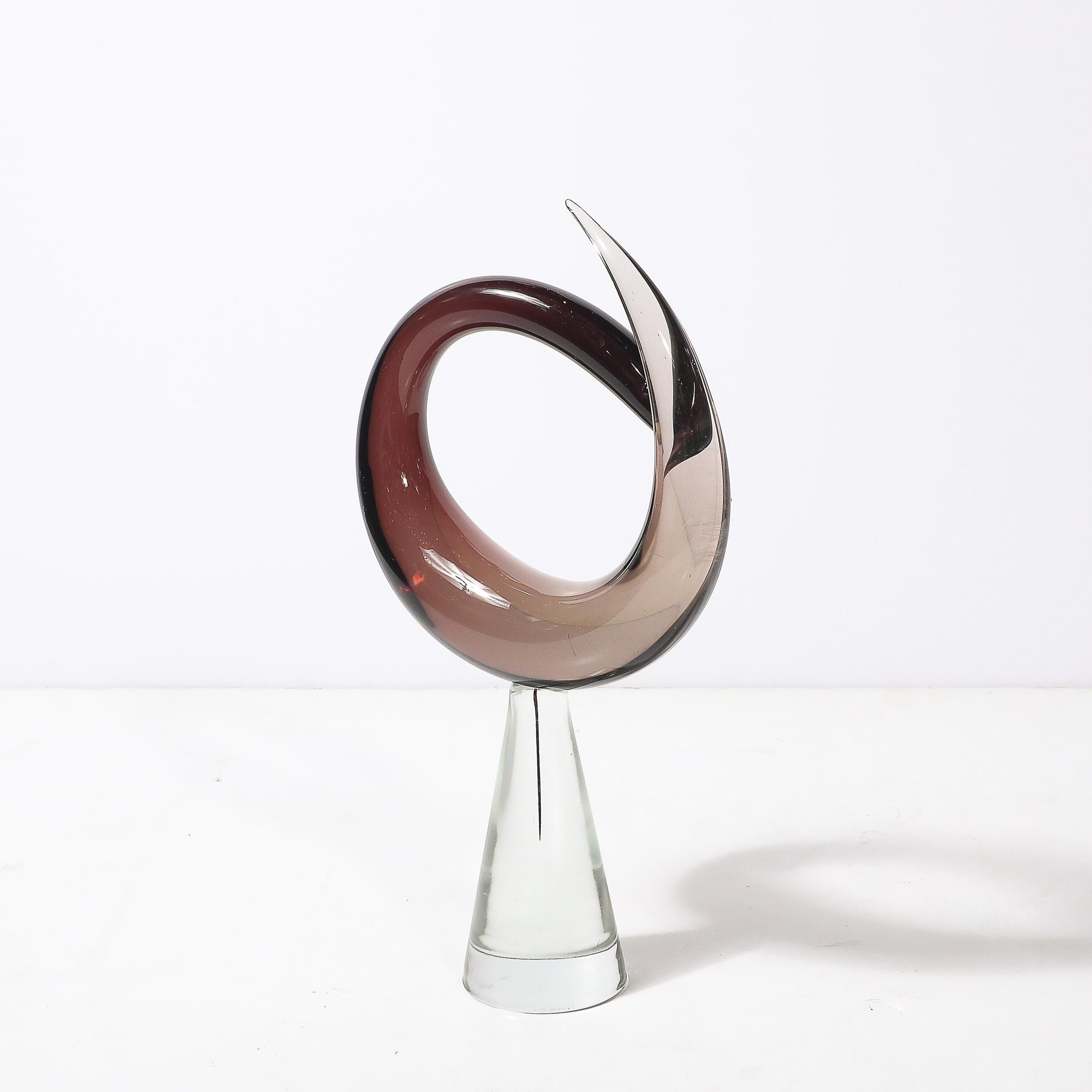 Mitte des Jahrhunderts mundgeblasen Spirale Murano Glas Vogel-Skulptur signiert Salviati im Angebot 1