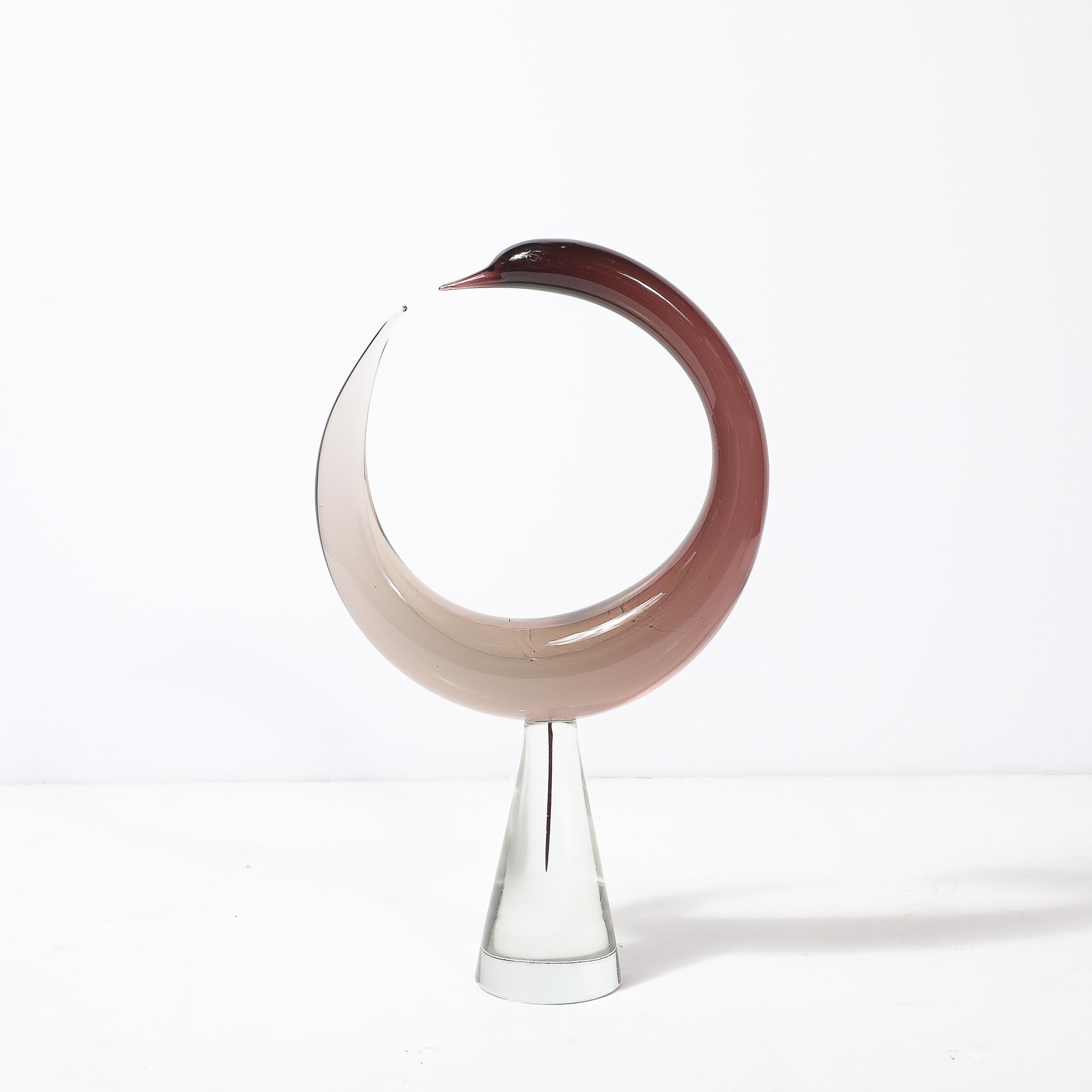 Mitte des Jahrhunderts mundgeblasen Spirale Murano Glas Vogel-Skulptur signiert Salviati im Angebot 2