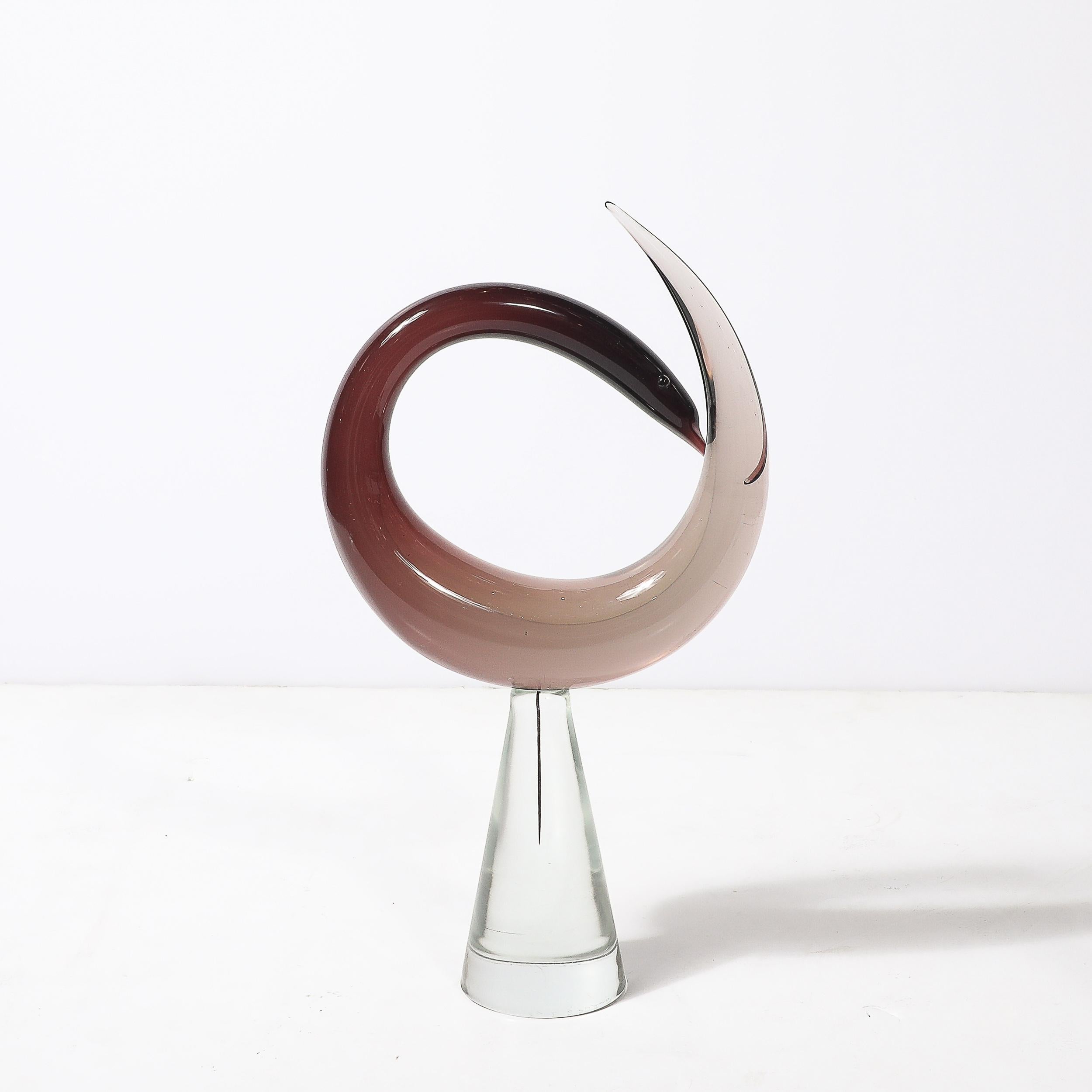 Mitte des Jahrhunderts mundgeblasen Spirale Murano Glas Vogel-Skulptur signiert Salviati im Angebot 2
