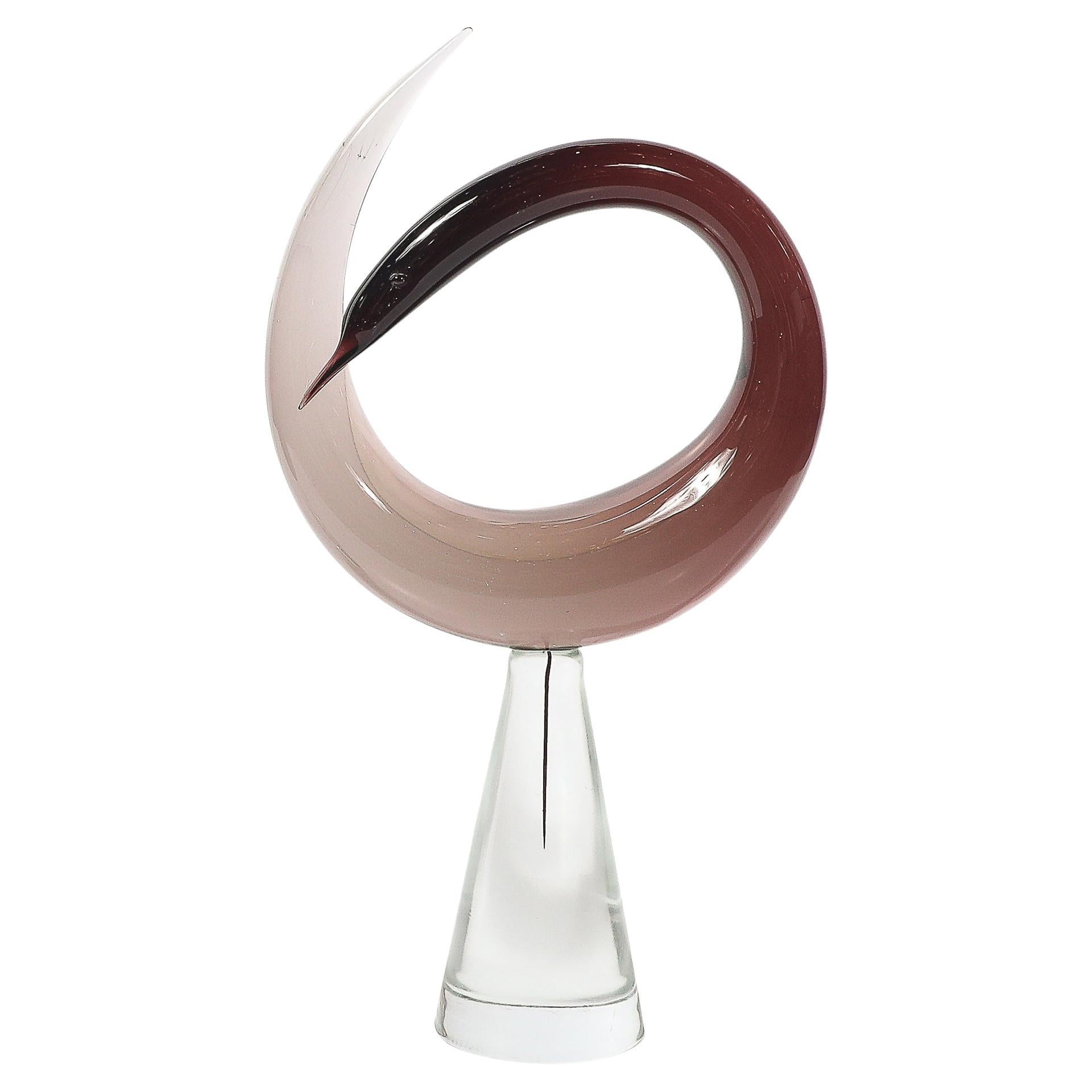 Mitte des Jahrhunderts mundgeblasen Spirale Murano Glas Vogel-Skulptur signiert Salviati im Angebot