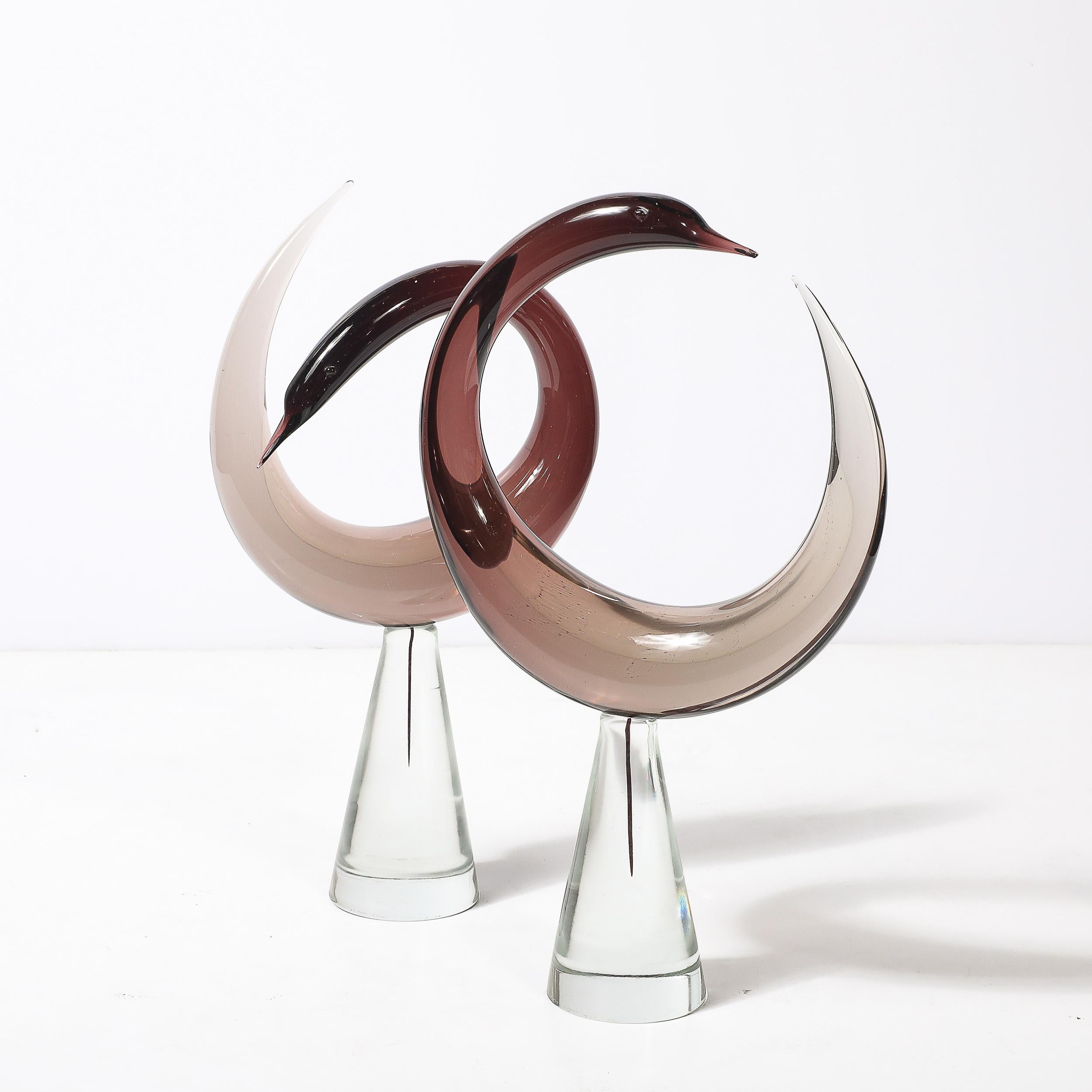 Mid-Century Hand-Blown Spiraled Murano Glass Bird Sculptures signed Salviati For Sale 3