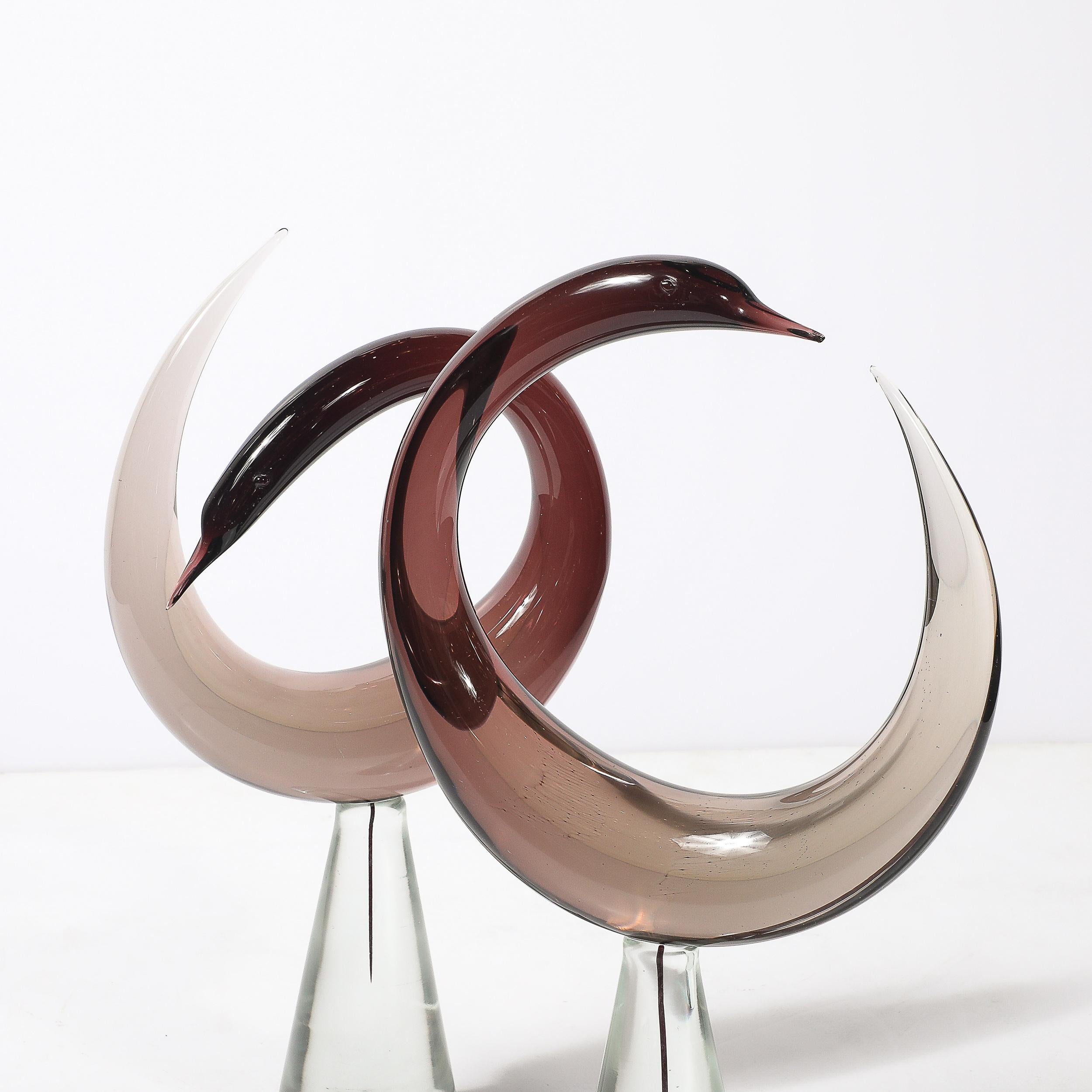 Mid-Century Hand-Blown Spiraled Murano Glass Bird Sculptures signed Salviati For Sale 4