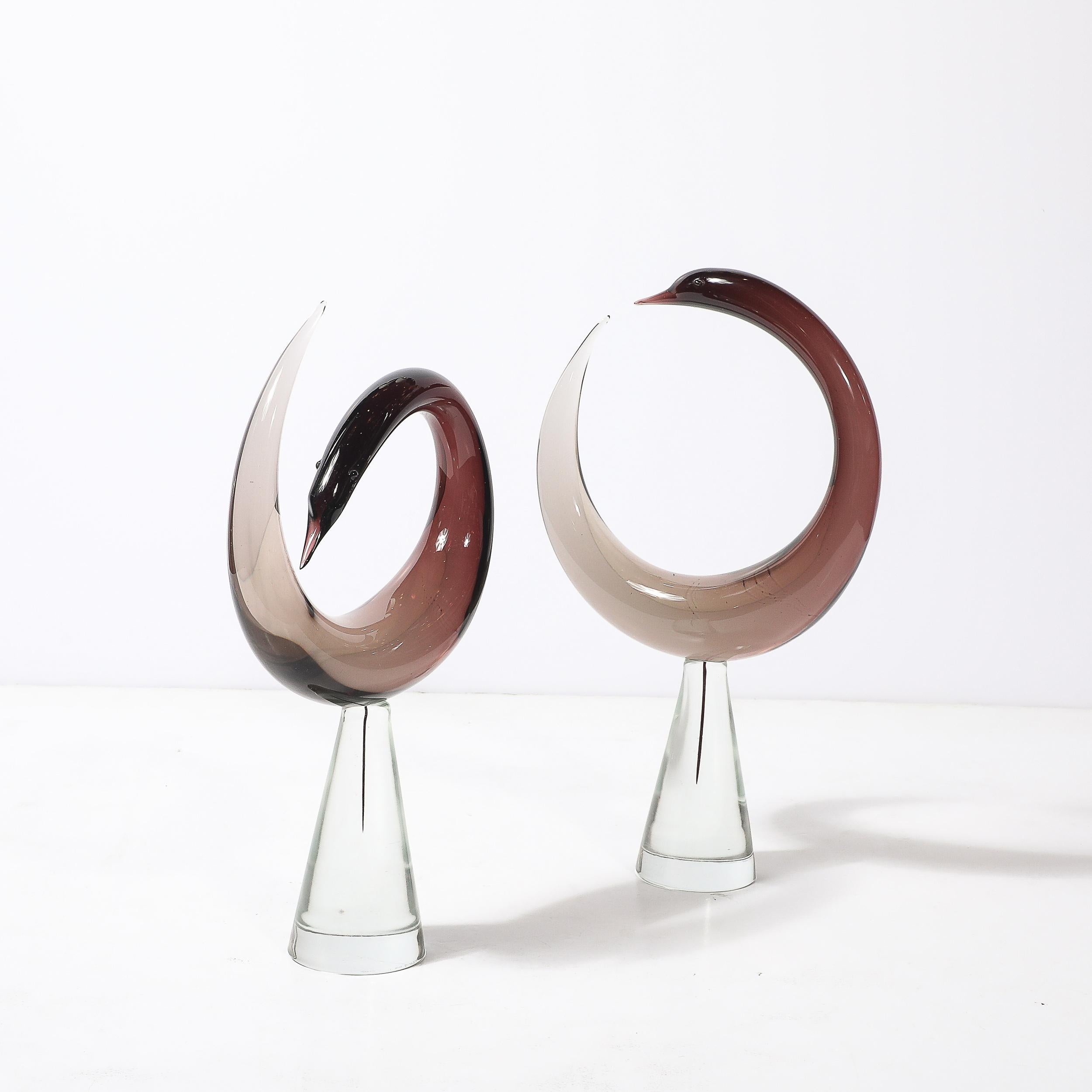 Mid-Century Modern Mid-Century Hand-Blown Spiraled Murano Glass Bird Sculptures signed Salviati For Sale