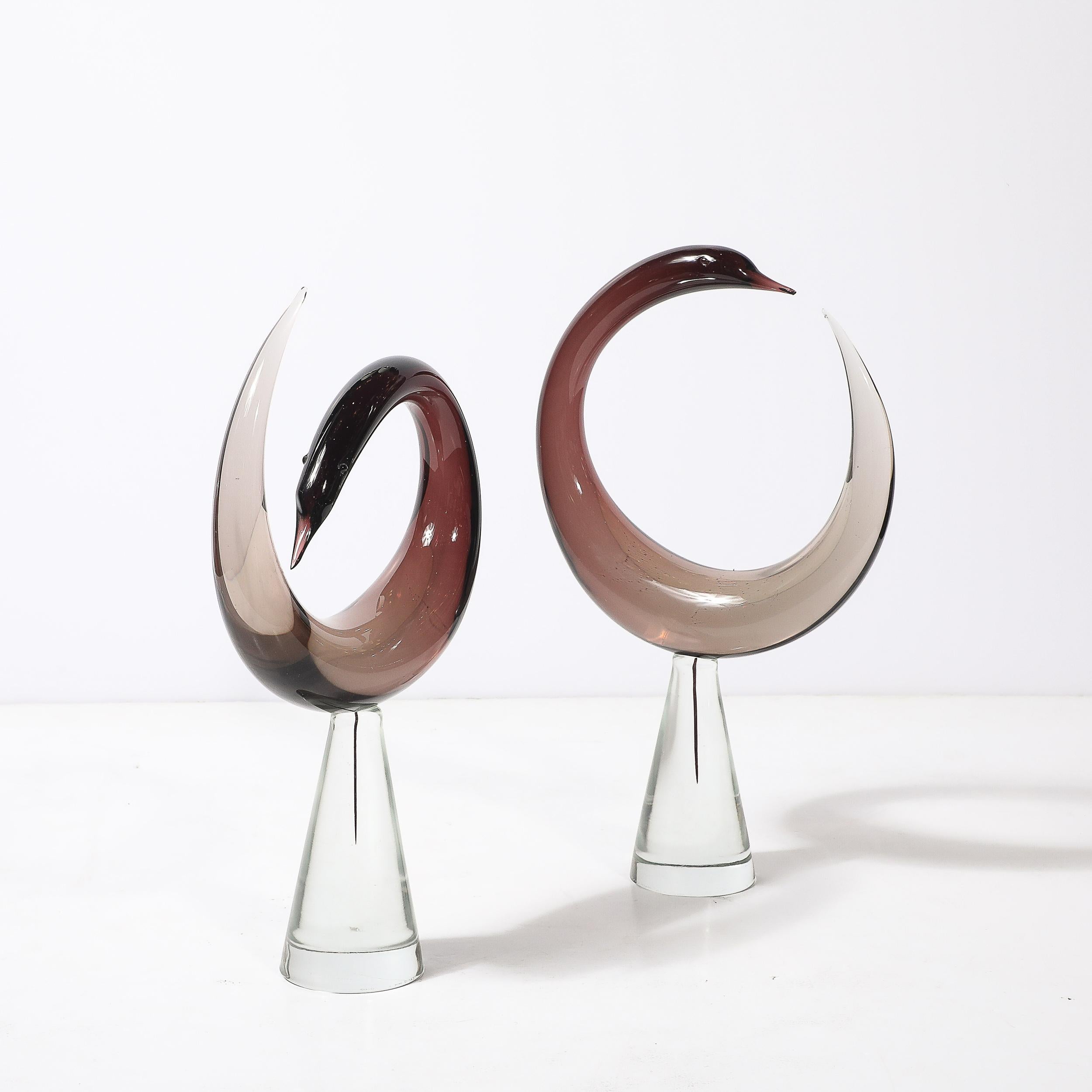 Italian Mid-Century Hand-Blown Spiraled Murano Glass Bird Sculptures signed Salviati For Sale