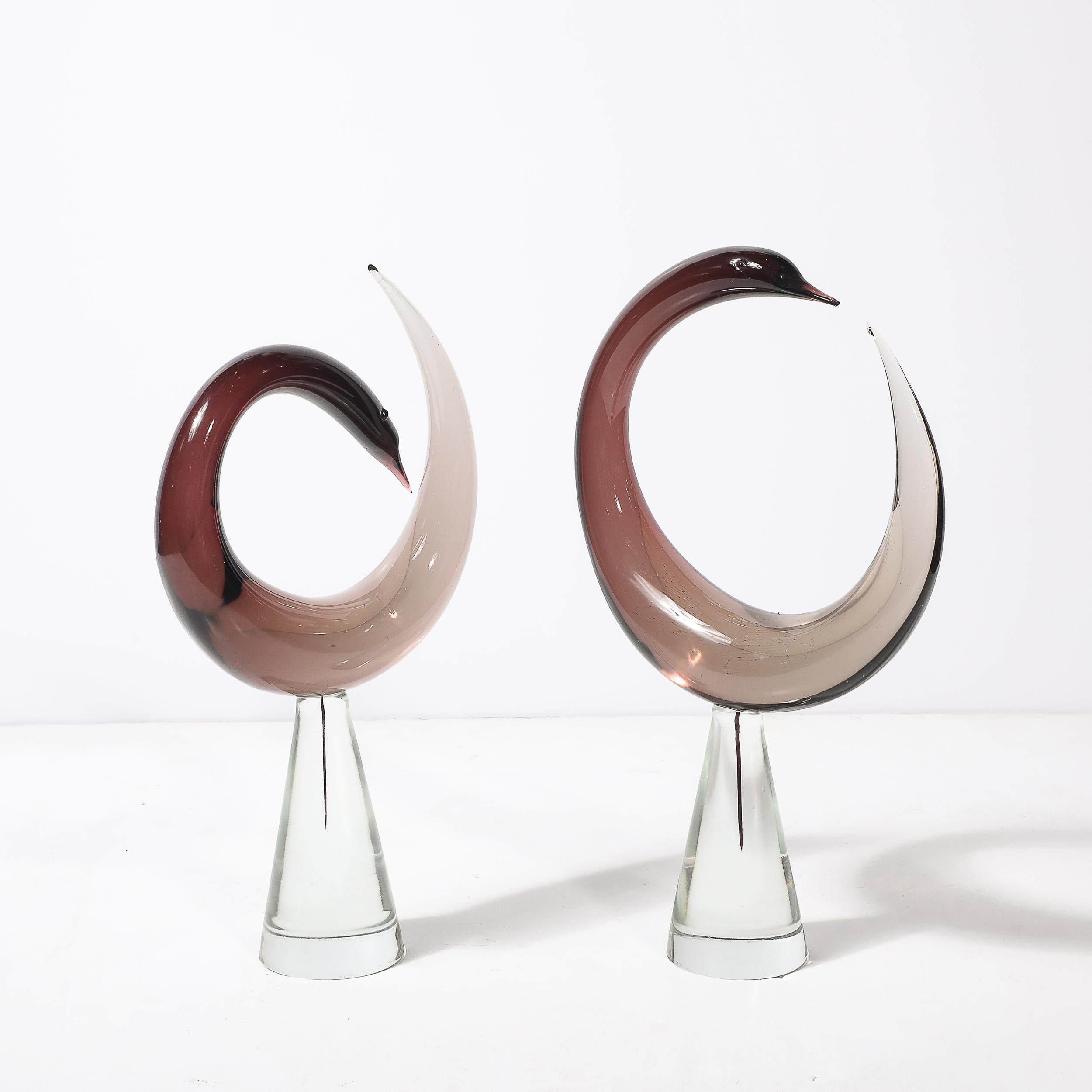 Mid-20th Century Mid-Century Hand-Blown Spiraled Murano Glass Bird Sculptures signed Salviati For Sale