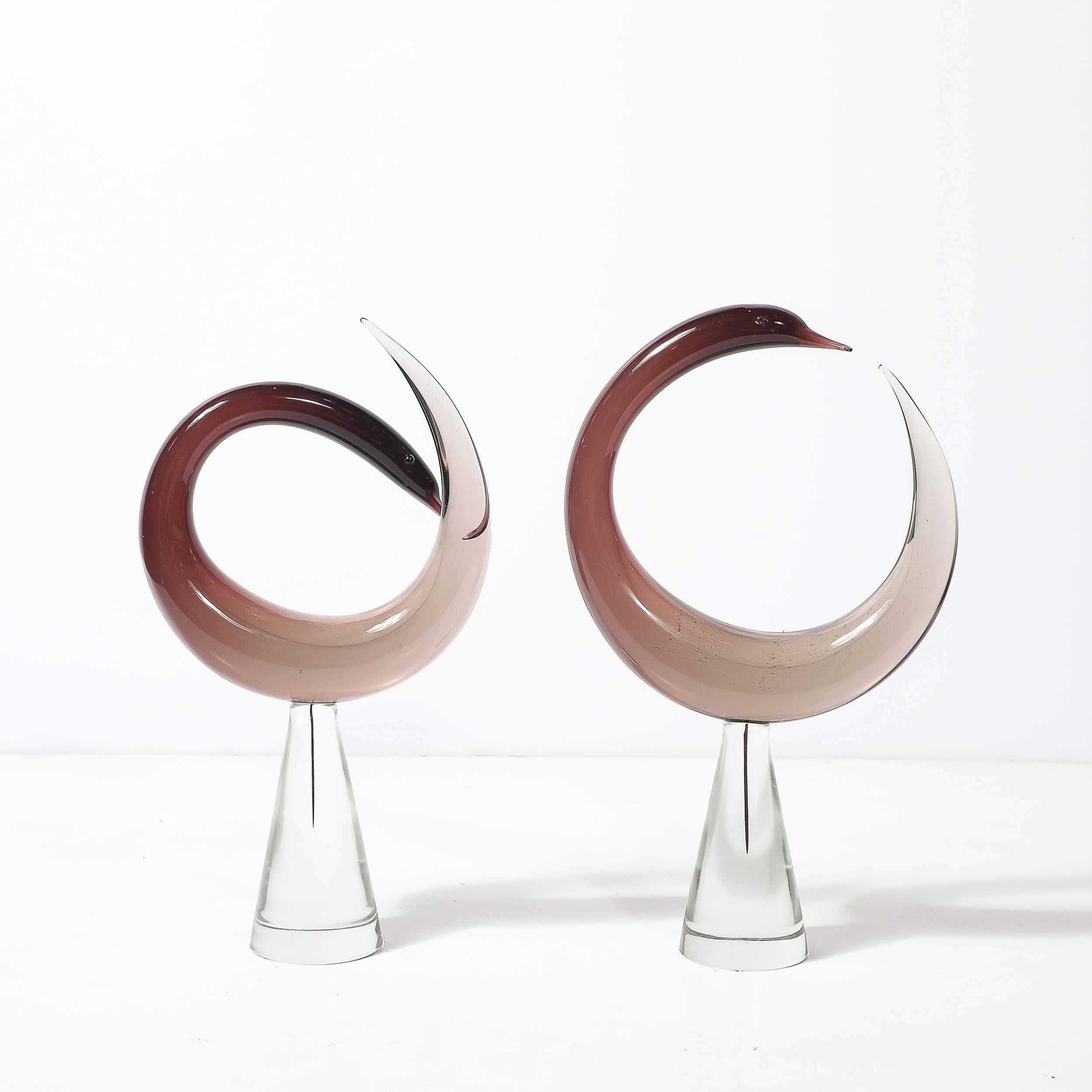 Mid-Century Hand-Blown Spiraled Murano Glass Bird Sculptures signed Salviati For Sale 1