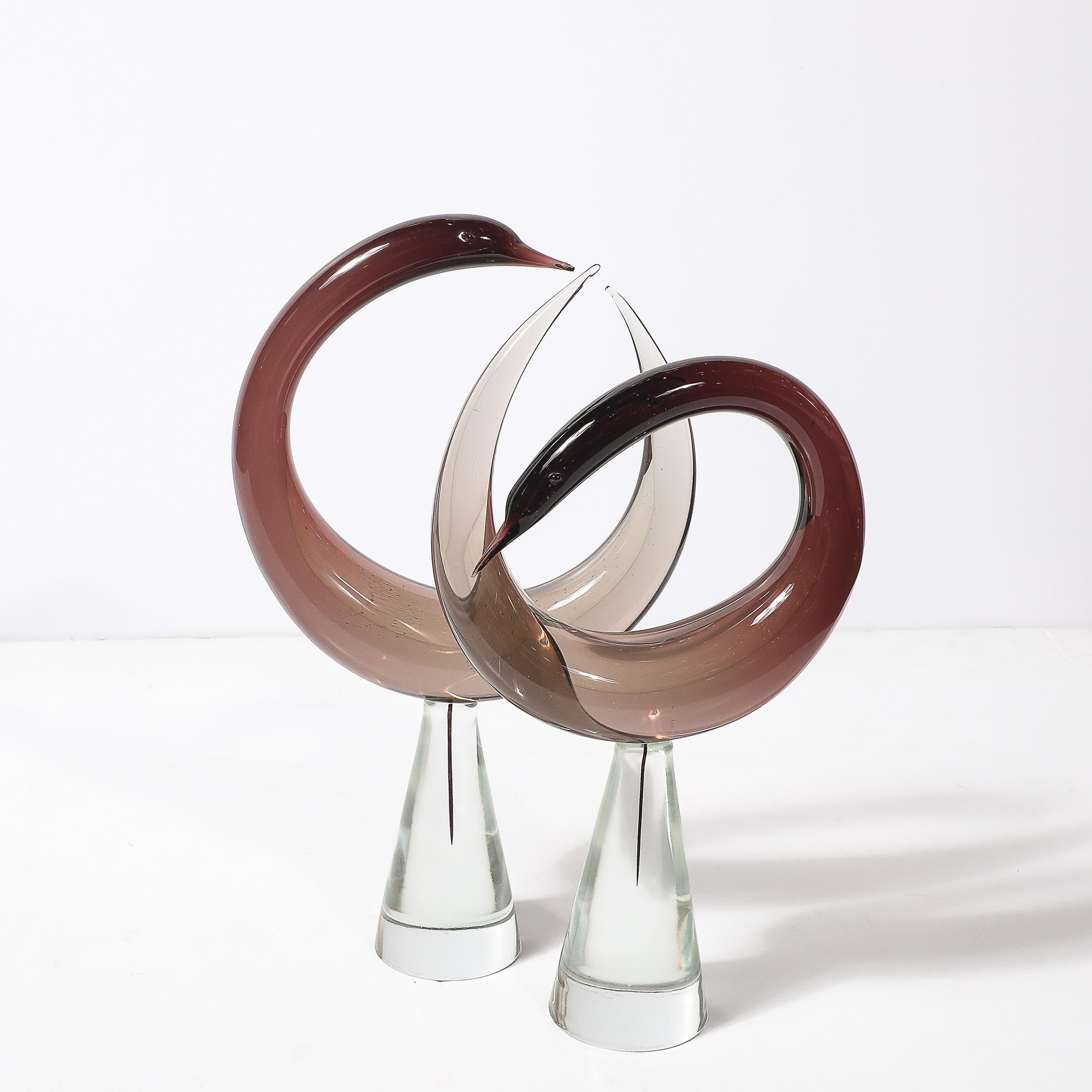 Mid-Century Hand-Blown Spiraled Murano Glass Bird Sculptures signed Salviati For Sale 2