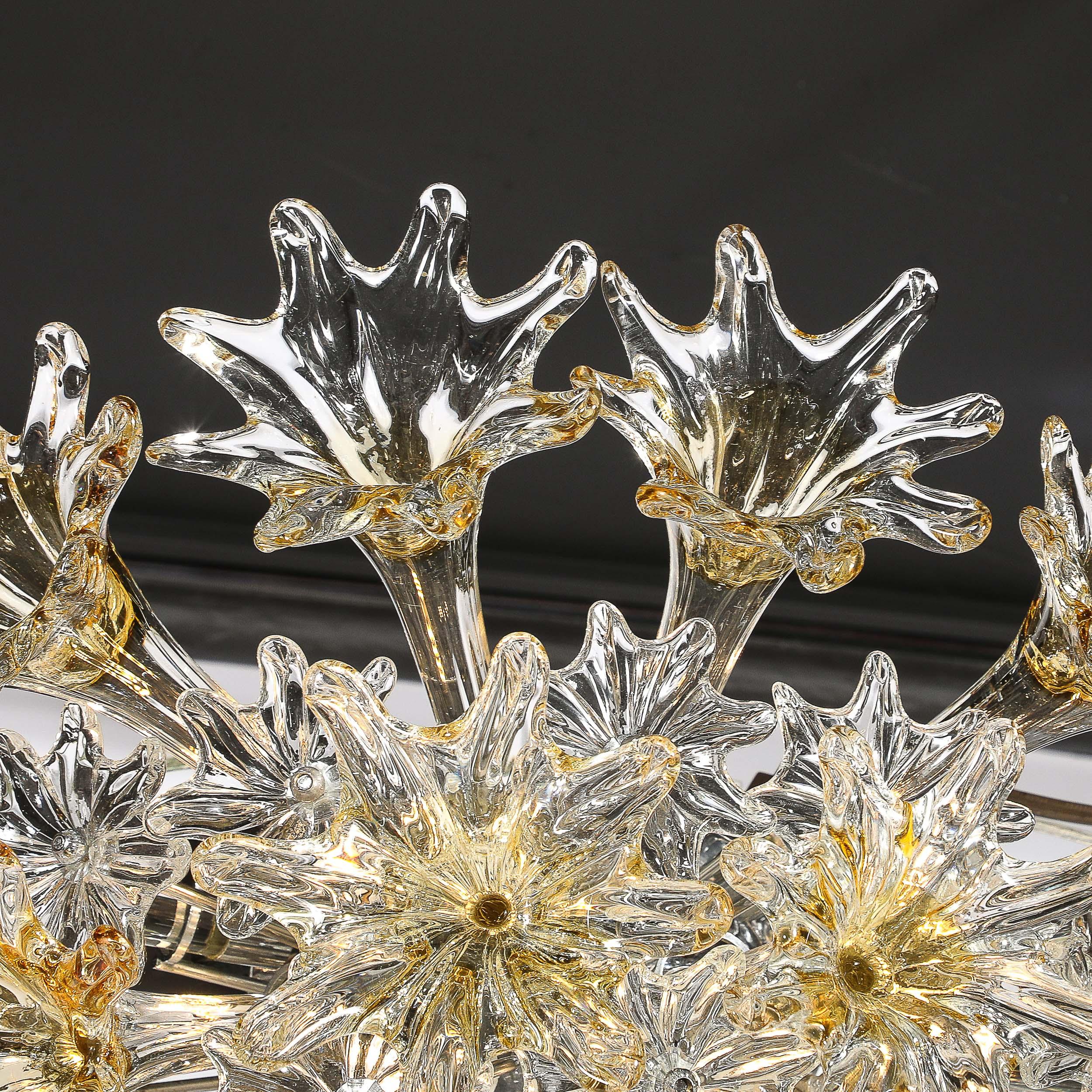 Mid Century Hand-blown Translucent & Amber Murano Floral Flush Mount by Venini 3