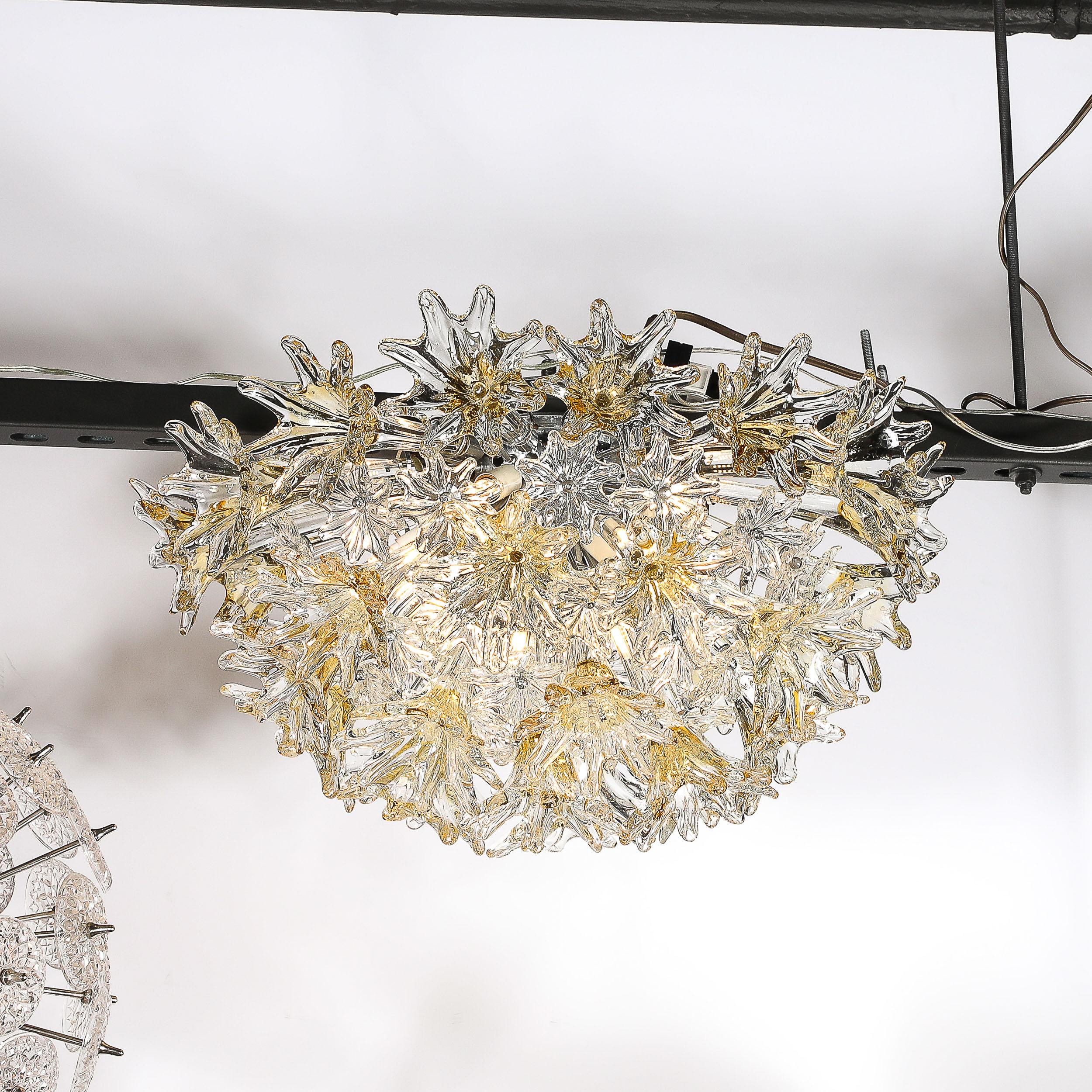 Mid Century Hand-blown Translucent & Amber Murano Floral Flush Mount by Venini 4