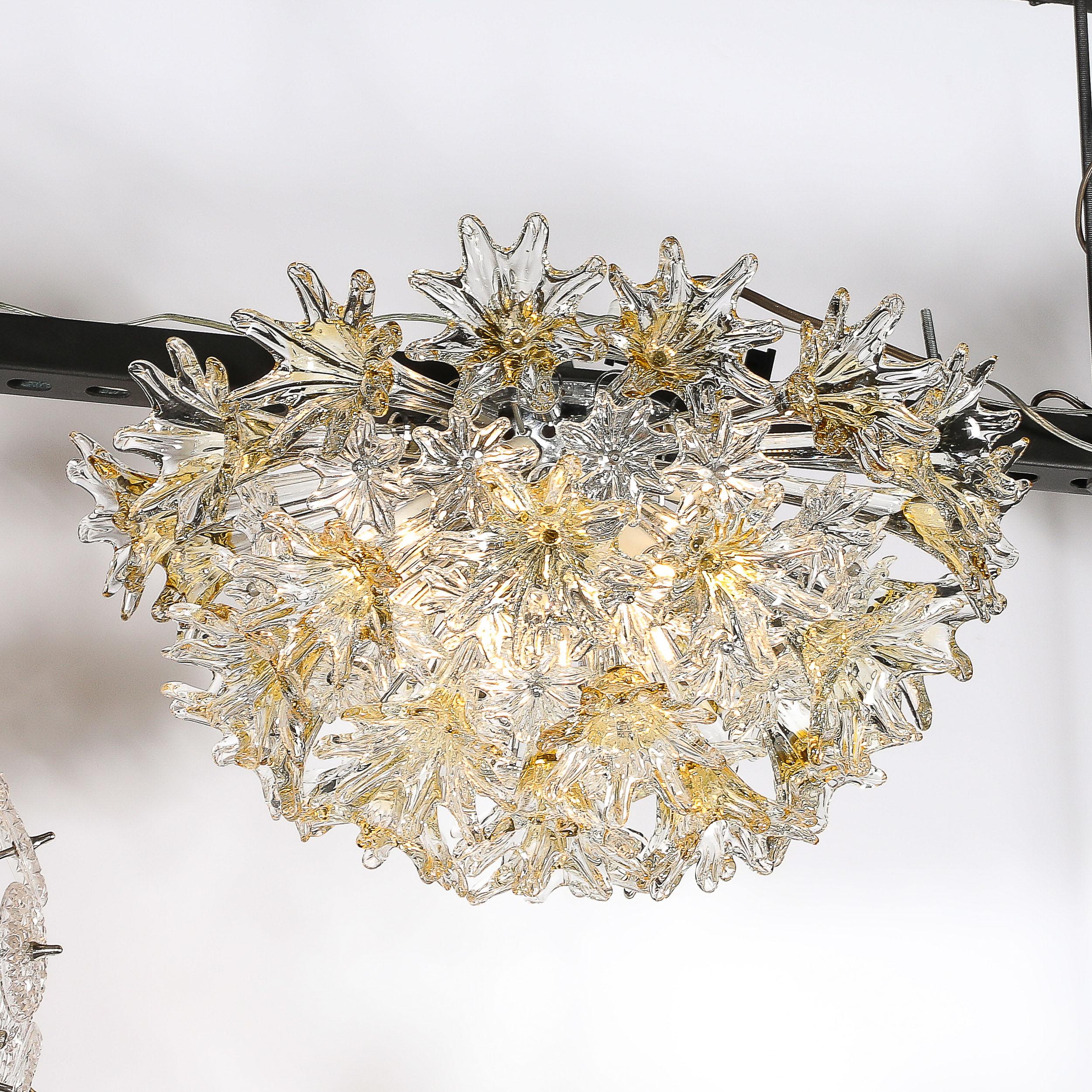 Mid Century Hand-blown Translucent & Amber Murano Floral Flush Mount by Venini 5