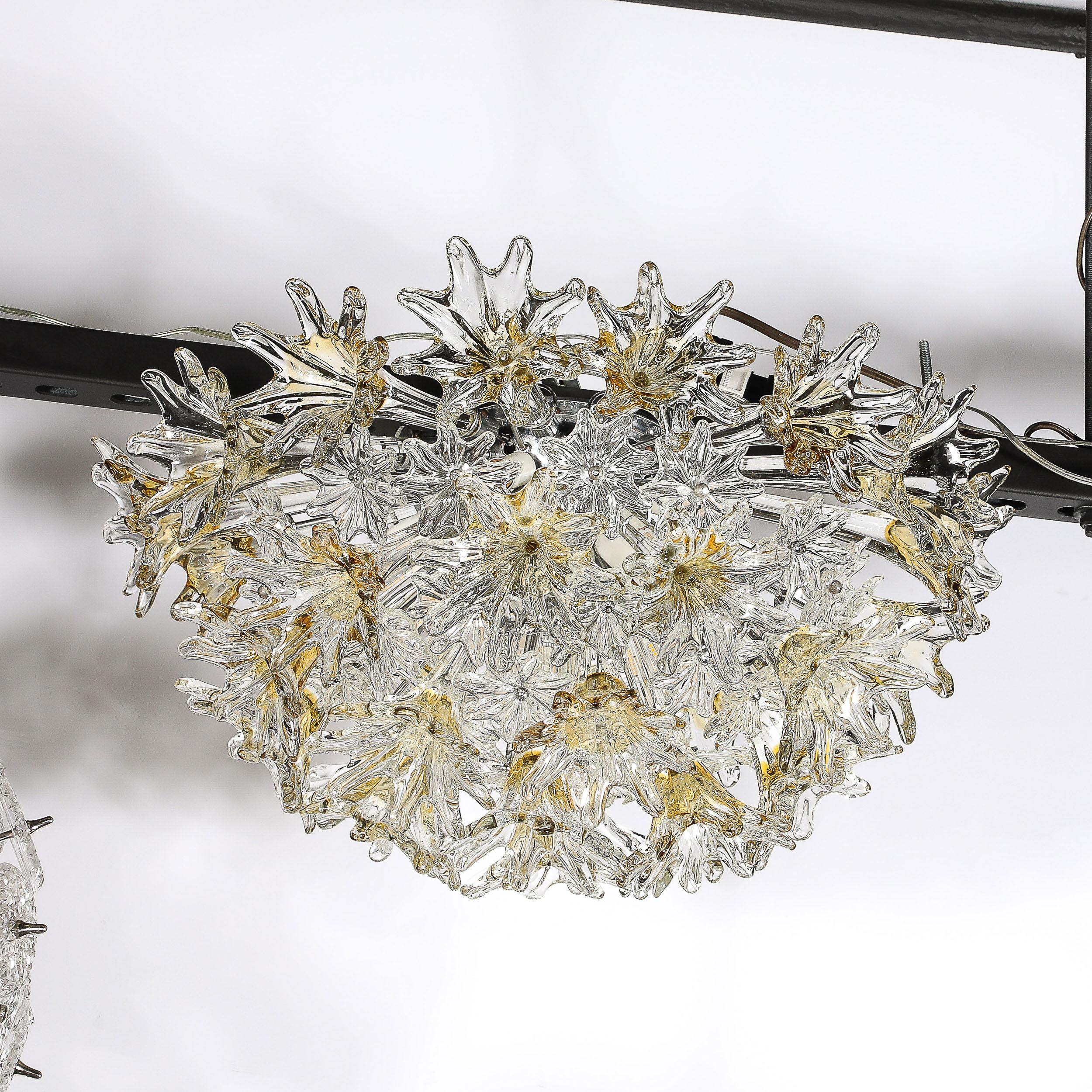 Mid Century Hand-blown Translucent & Amber Murano Floral Flush Mount by Venini 6